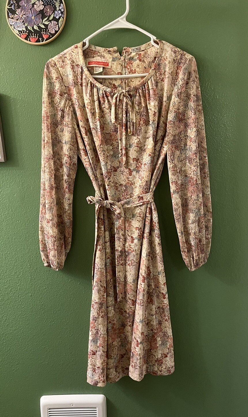 VTG 60s 70s Casualmaker Sy Frankyl Dress Womens Pink Floral Small