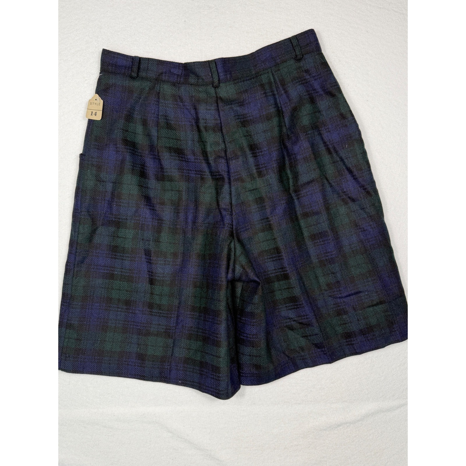 Savannah VTG Plaid Wool Blend Shorts Womens 14 Blue Green High Waisted USA NEW