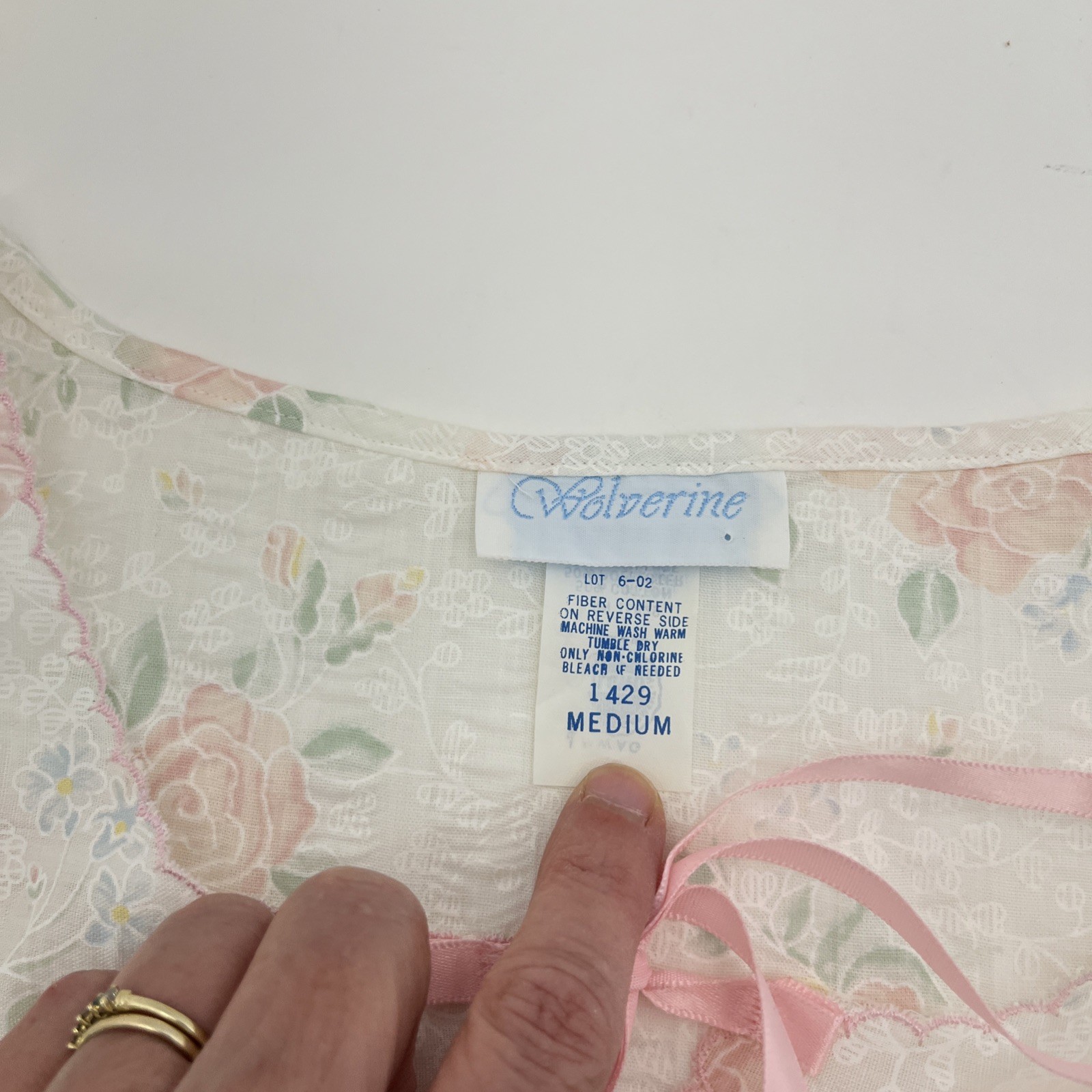 VTG Wolverine White & Pink Floral Nightgown & Housecoat Robe Poly Blend Set Med