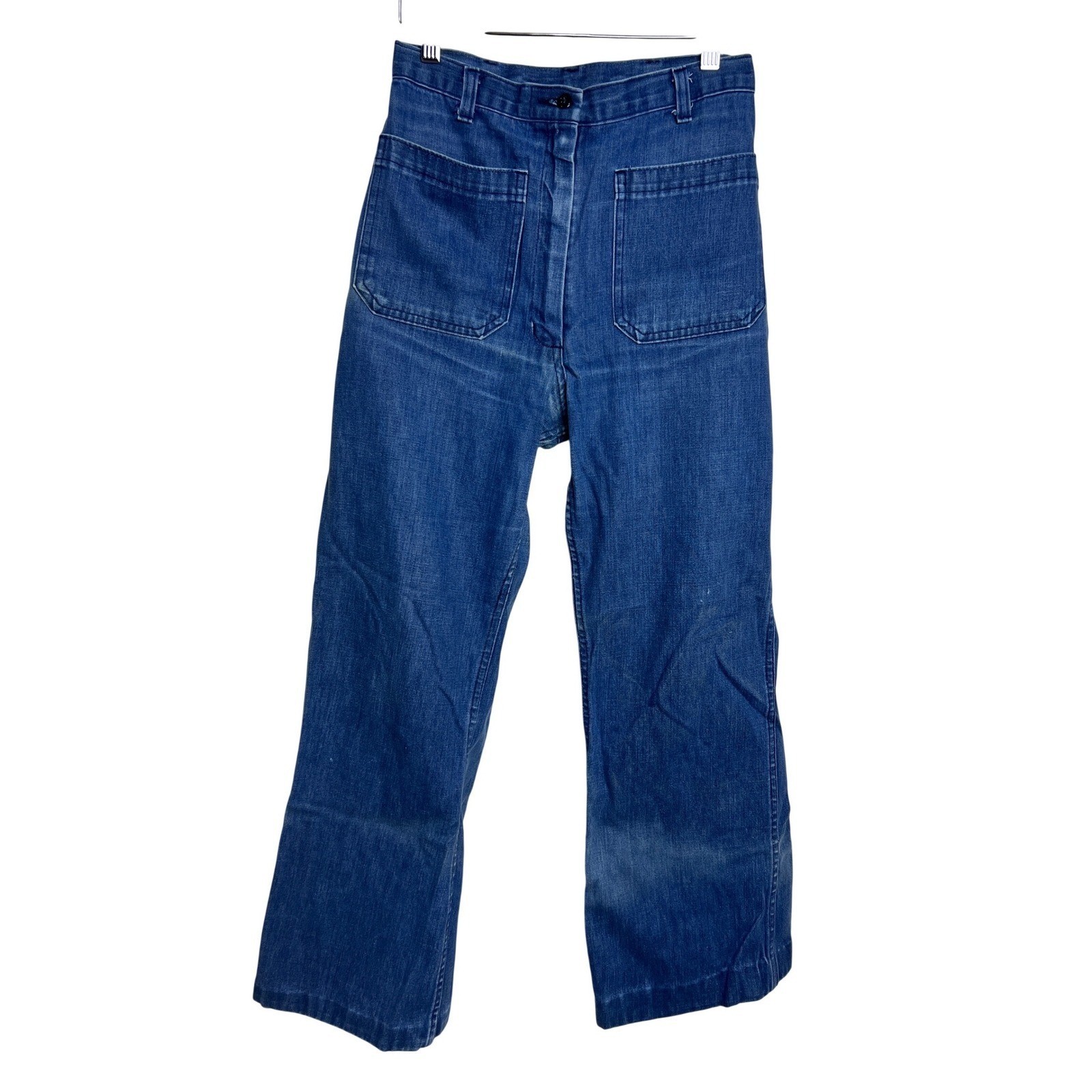 Vintage 1986 US Navy Utility Slacks Denim Hi Waisted Wide Leg Jeans 12L 26×27 G8