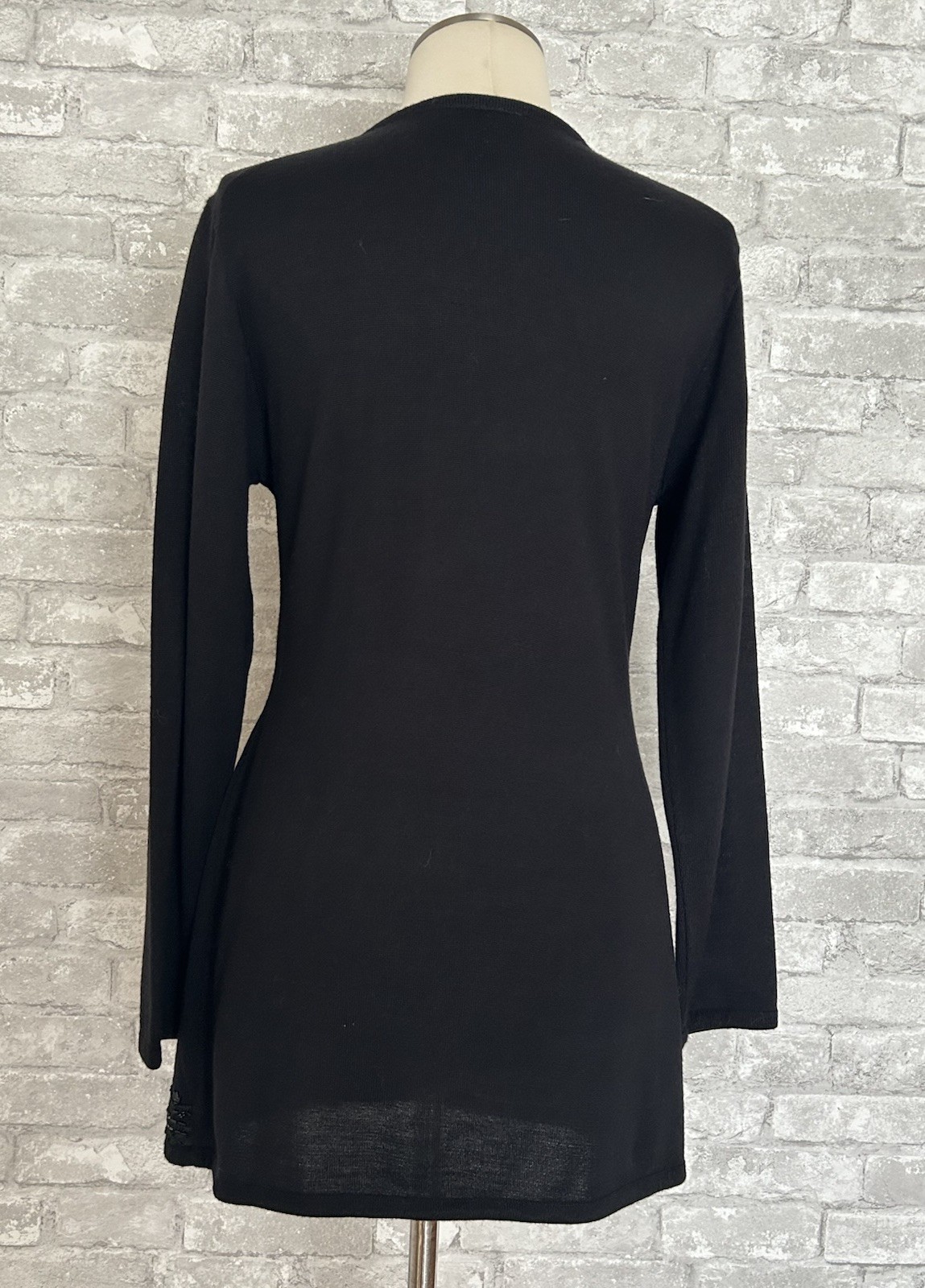 Carole Little M Vtg Black 2 Piece Skirt Set Beaded Asymmmetrical Overlap Sweater