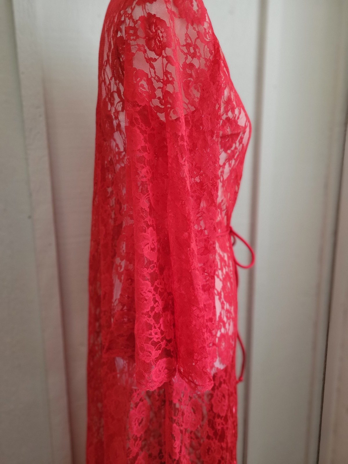 Vintage Glydons Red Lace – Kimino – Maxi Robe – Duster- Festival Outfit – Small