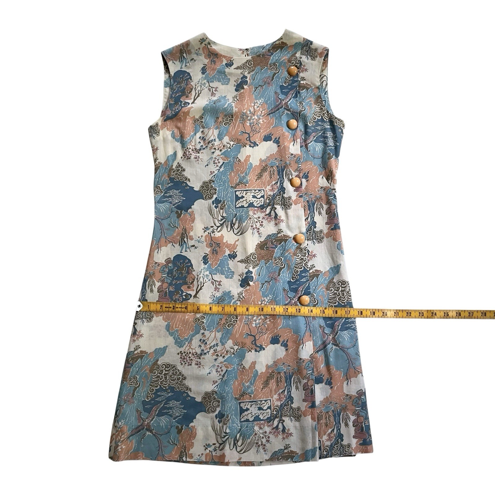 50s 60s Vintage Handmade Asian Inspired Print Shift Dress Small