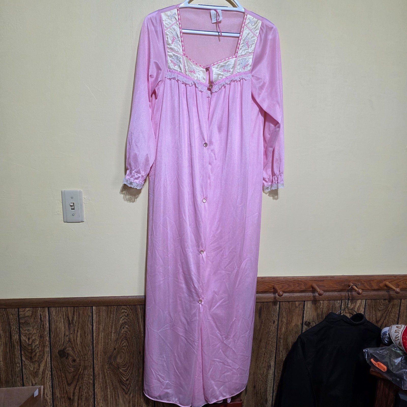 Dreamy Vintage Pink Peignoir Nightgown Robe Nylon Set Size Medium Miss Diva NY