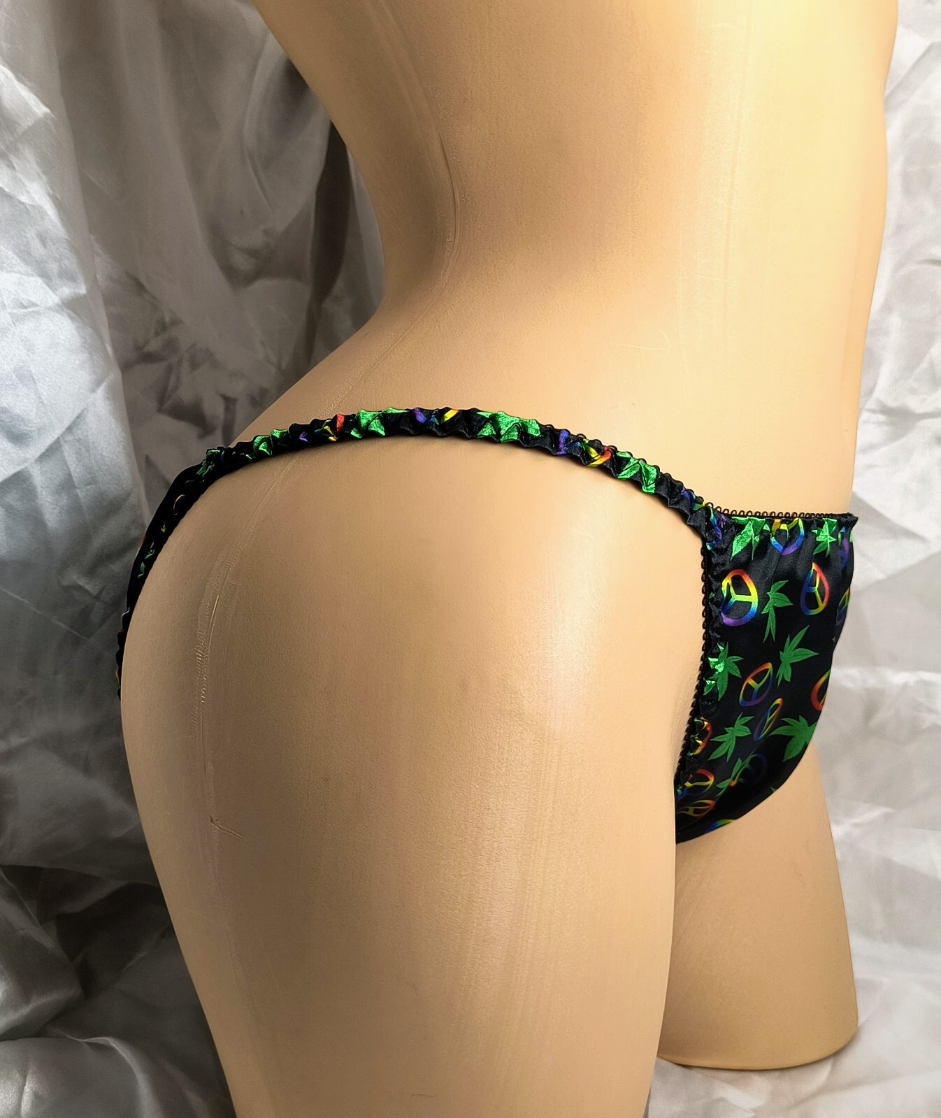 420 PEACE print Satin String Bikini panties *Limited Edition*