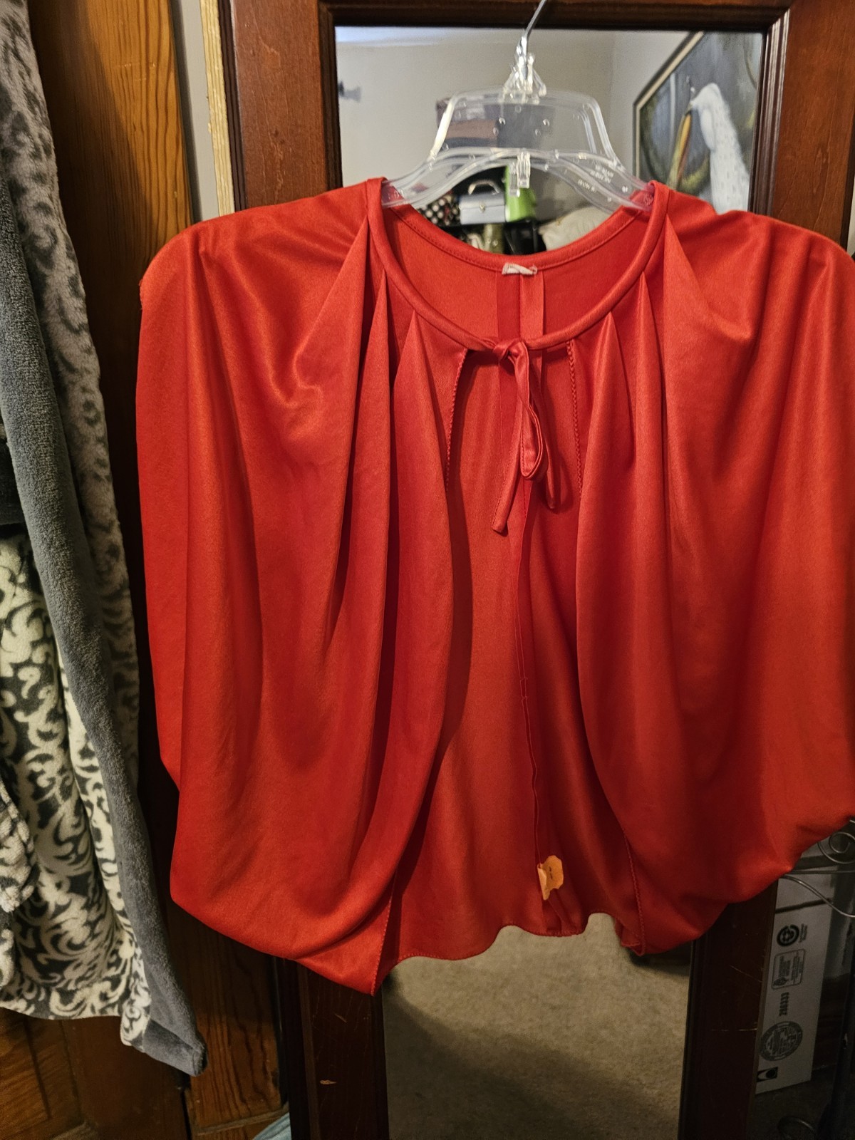 True Vintage Unbranded 1970s Caolet Dress Long Red Disco Evening Caplet Size…