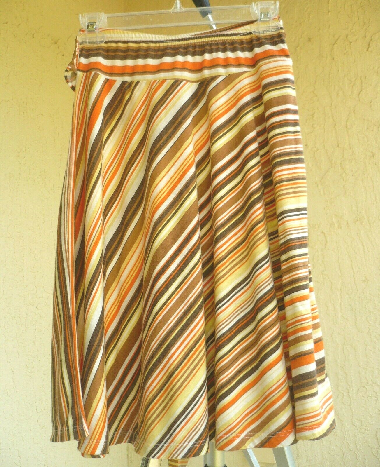 VTG JULIES CLOSET S M ORANGE BROWN STRIPED HIPPY TIE BELT SKATER SOFT SKIRT LADY