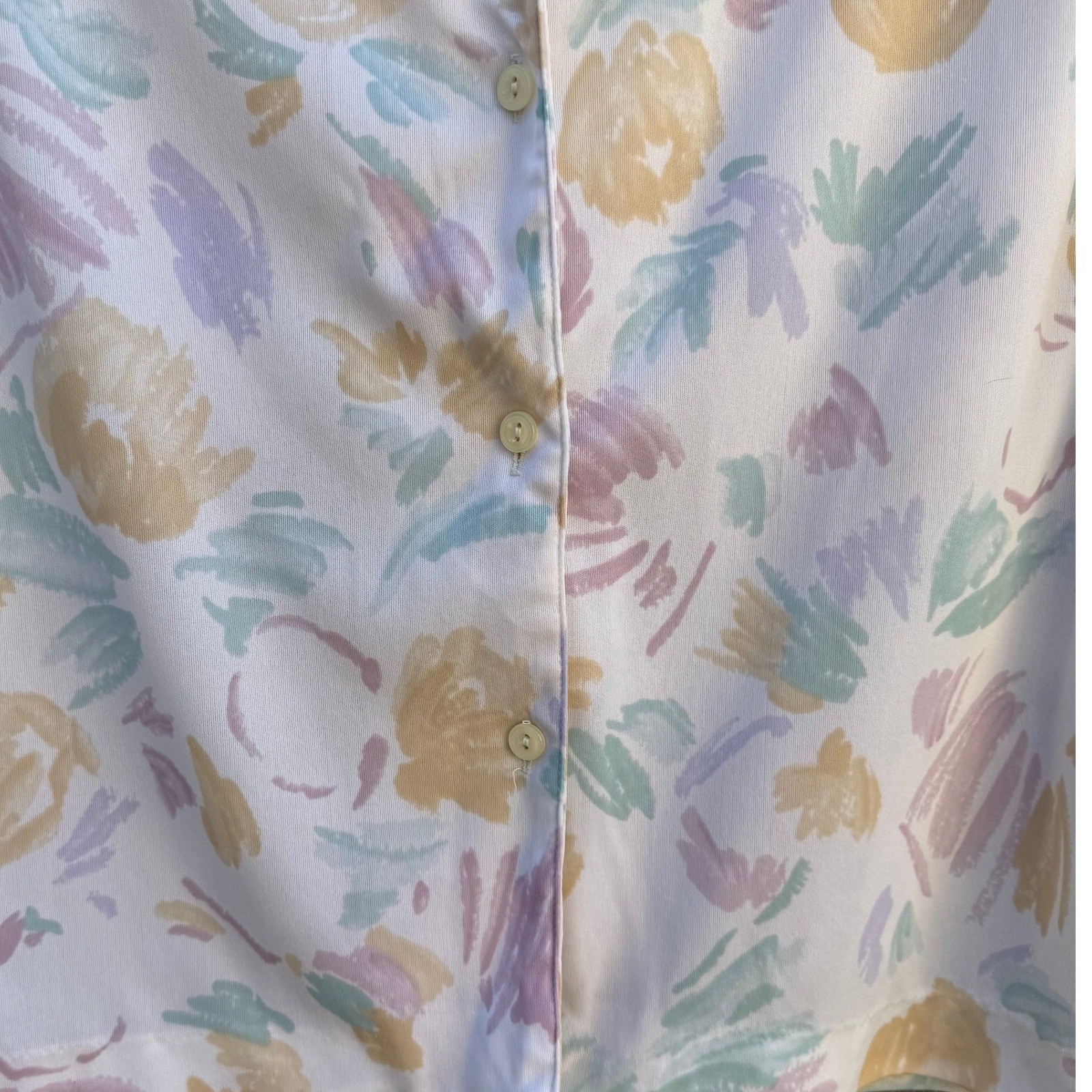 Panther Vintage 70s Pastel Floral Cottagecore Blouse Soft Girl Romantic White L