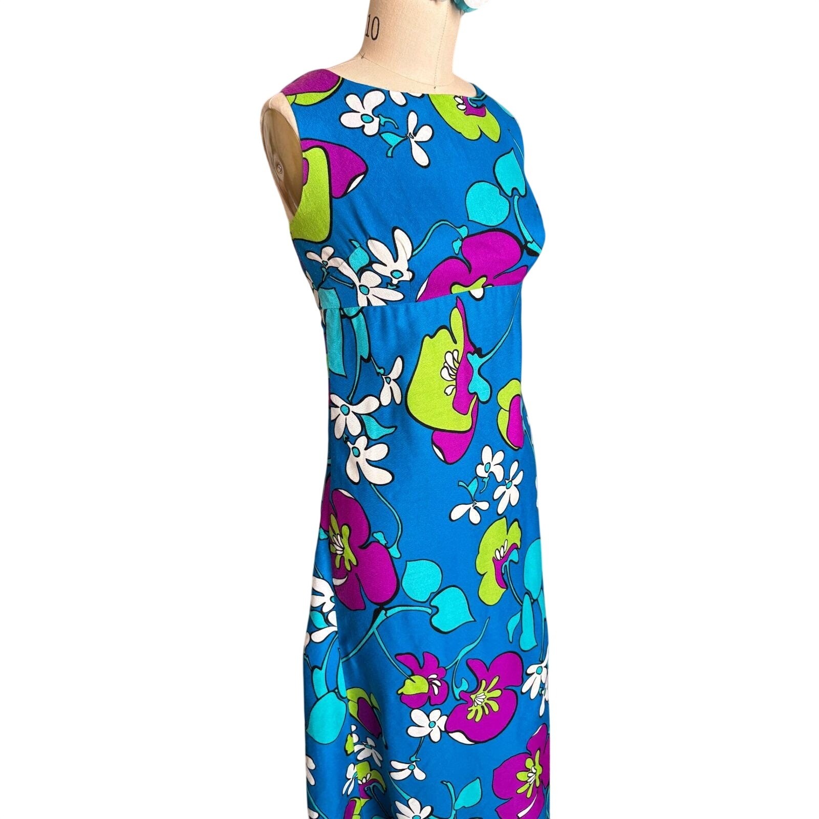 Liberty House Hawaii Psychedelic Floral Maxi Dress Blue Aloha S Vintage