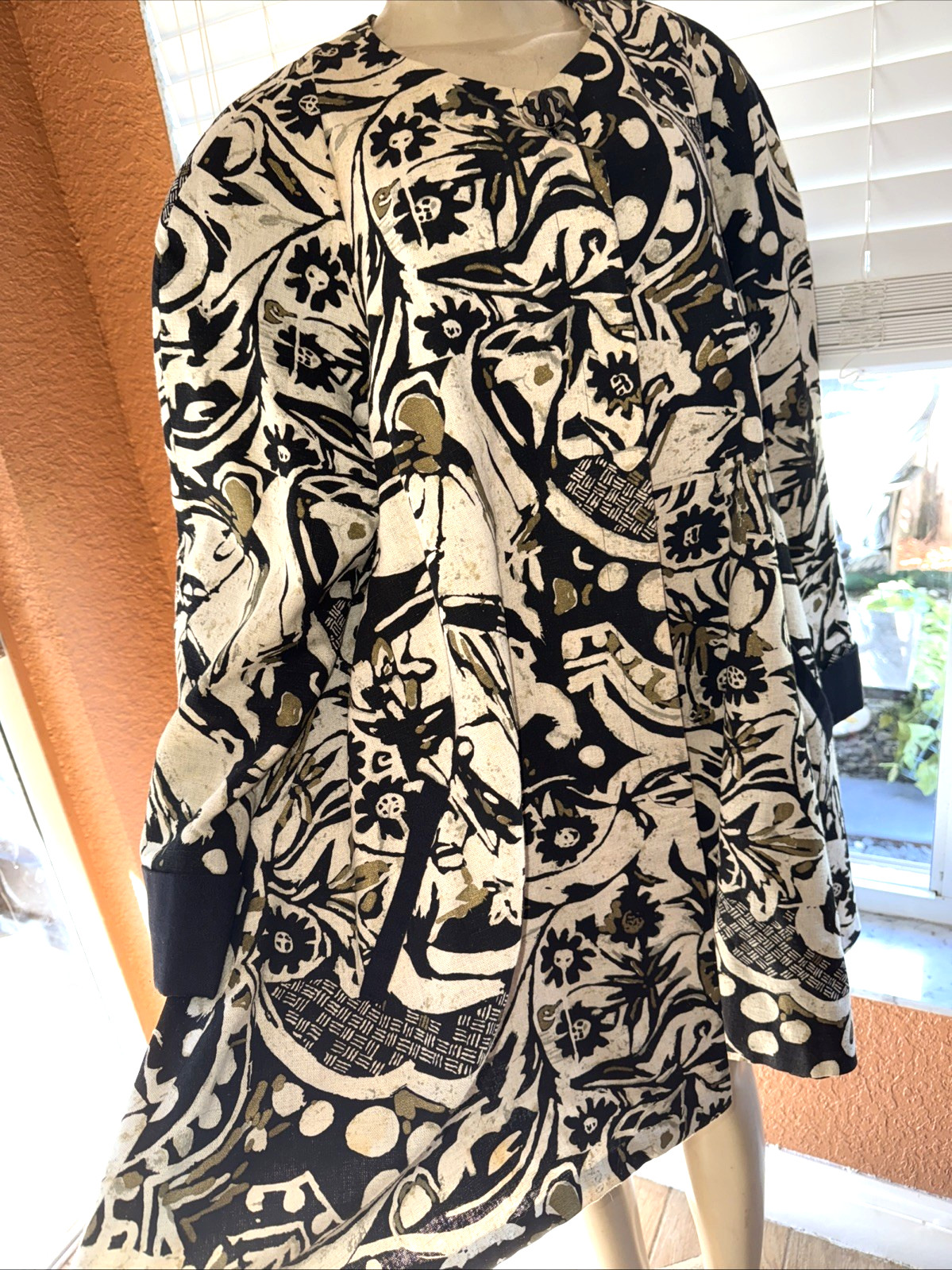 Vintage Chad Stevens Artsy Blazer Black & Beige Swing Blazer 22W pl
