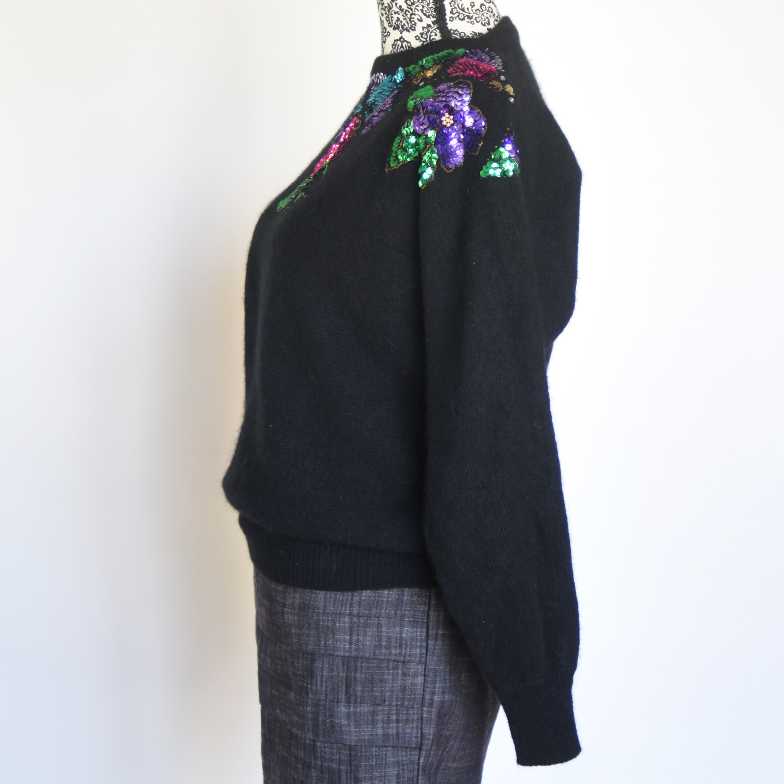 Vintage 80’s Sequin Angora & Lambswool Soft Black Sweater by In Charge Size Med