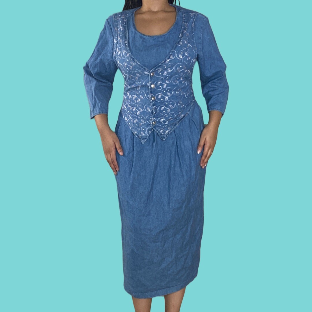 Alexandra Lee Vintage 90s Denim Maxi Dress Size: 18/20