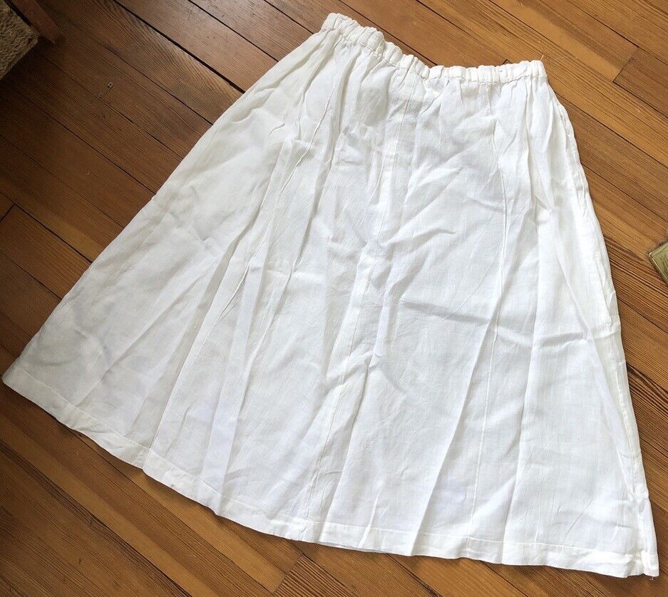 VTG FLAX ANGELHEART USA JEANNE ENGLEHART 100% LINEN WHITE SKIRT POCKETS L EUC