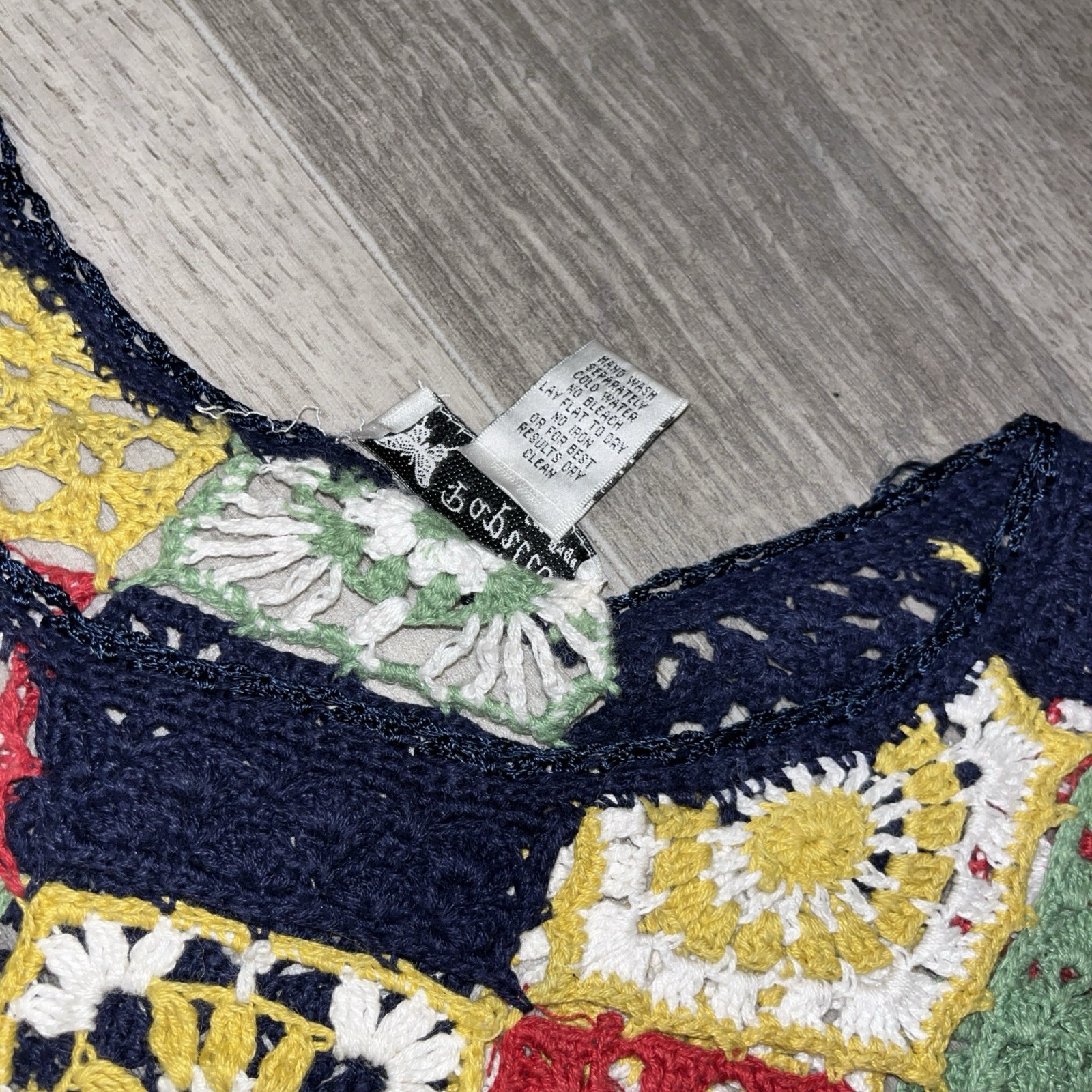 Papillon Los Angeles Crochet Granny Square Long Sleeve Top Vintage Multi Sz Med