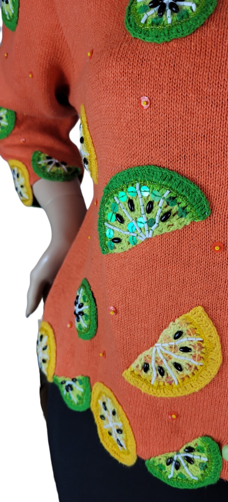 Vtg Design Options By Philip & Jane Gordon Orange Lemon & Lime Cardigan Sweater