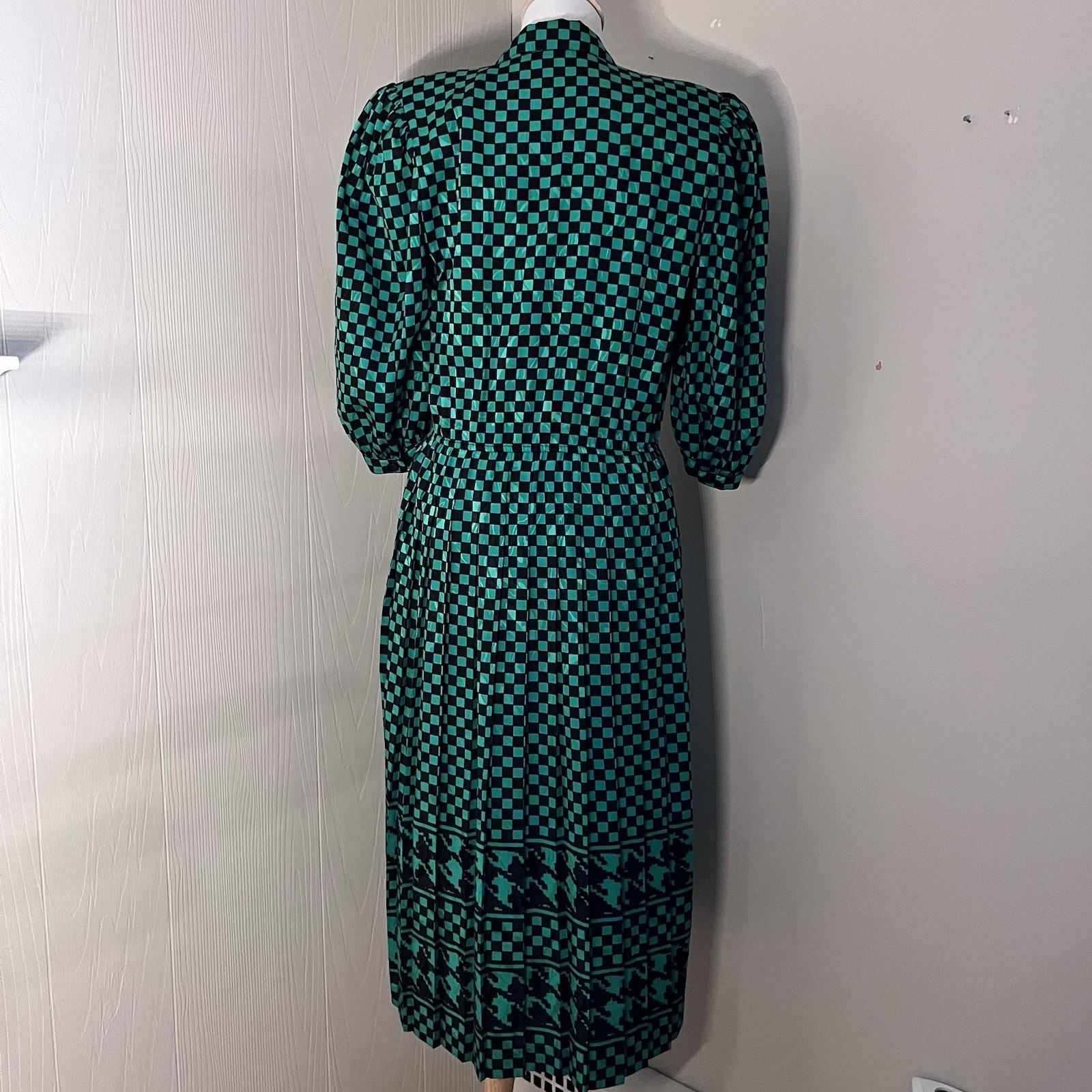 Jaymee Papell Vintage 80’s Green Checkered Dress Cinch Waist Sz 6