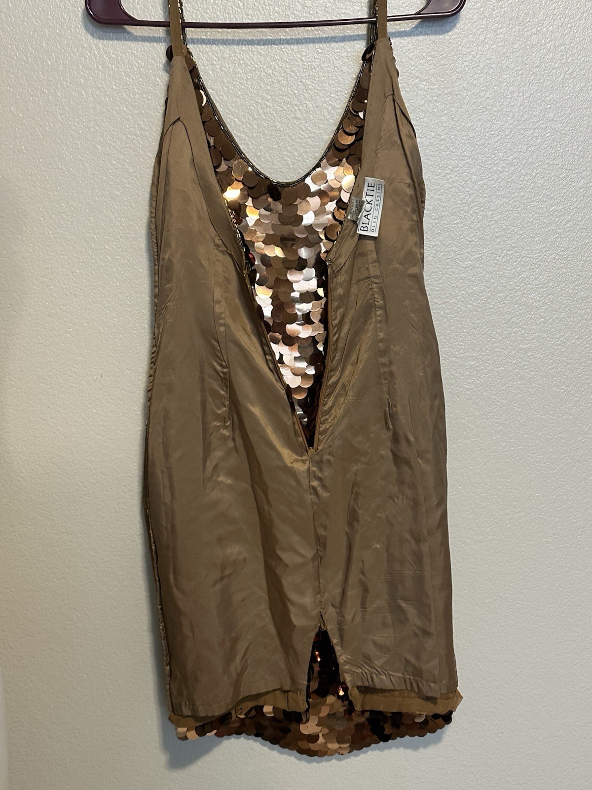 Black Tie Oleg Cassini Dress Womens 4 Bronze Gold Sequin Silk Vintage Cocktail