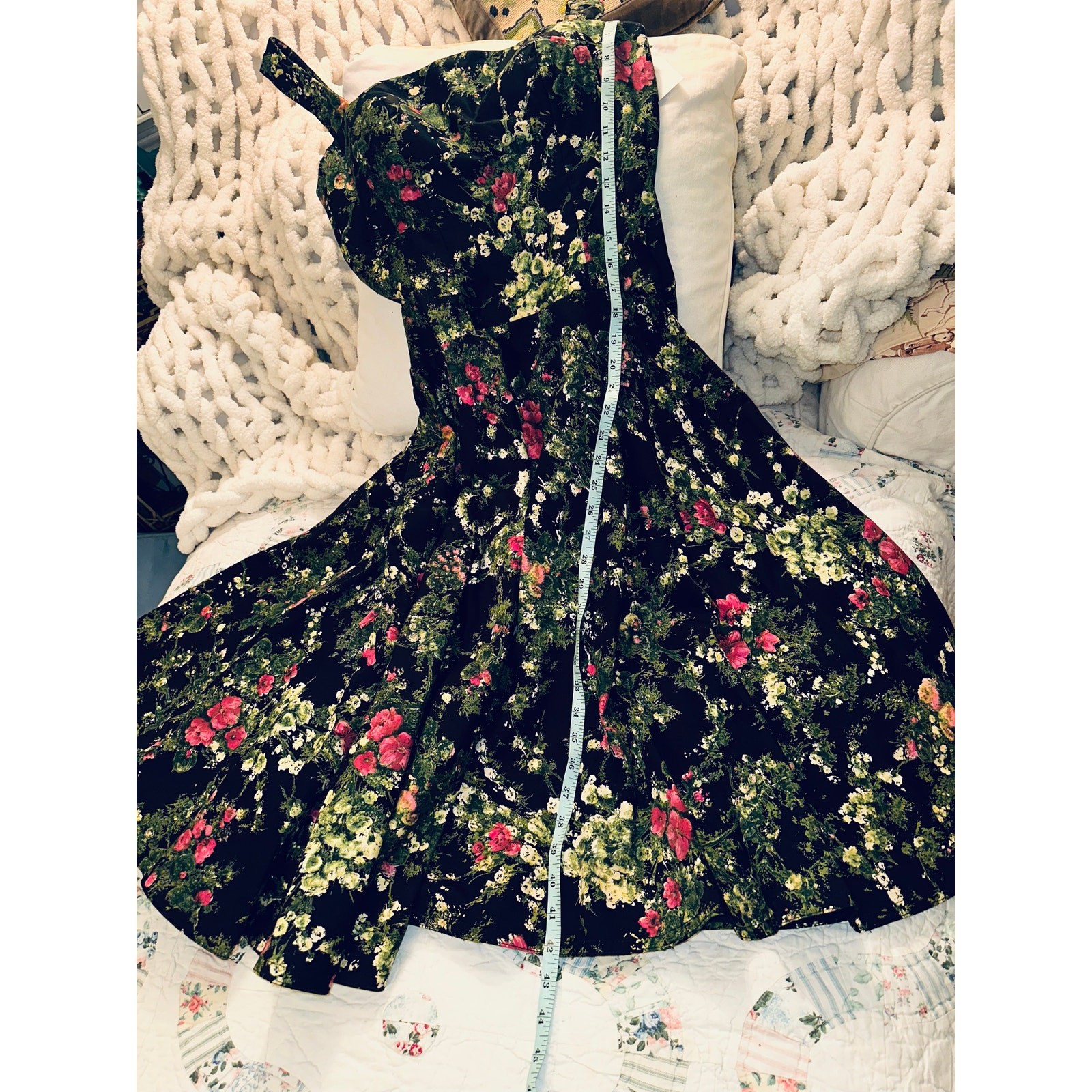VINTAGE FIFTIES GRENELLE ESTEVEZ FLORAL PRINT CIRCLE SKIRT POLISHED COTTON DRESS