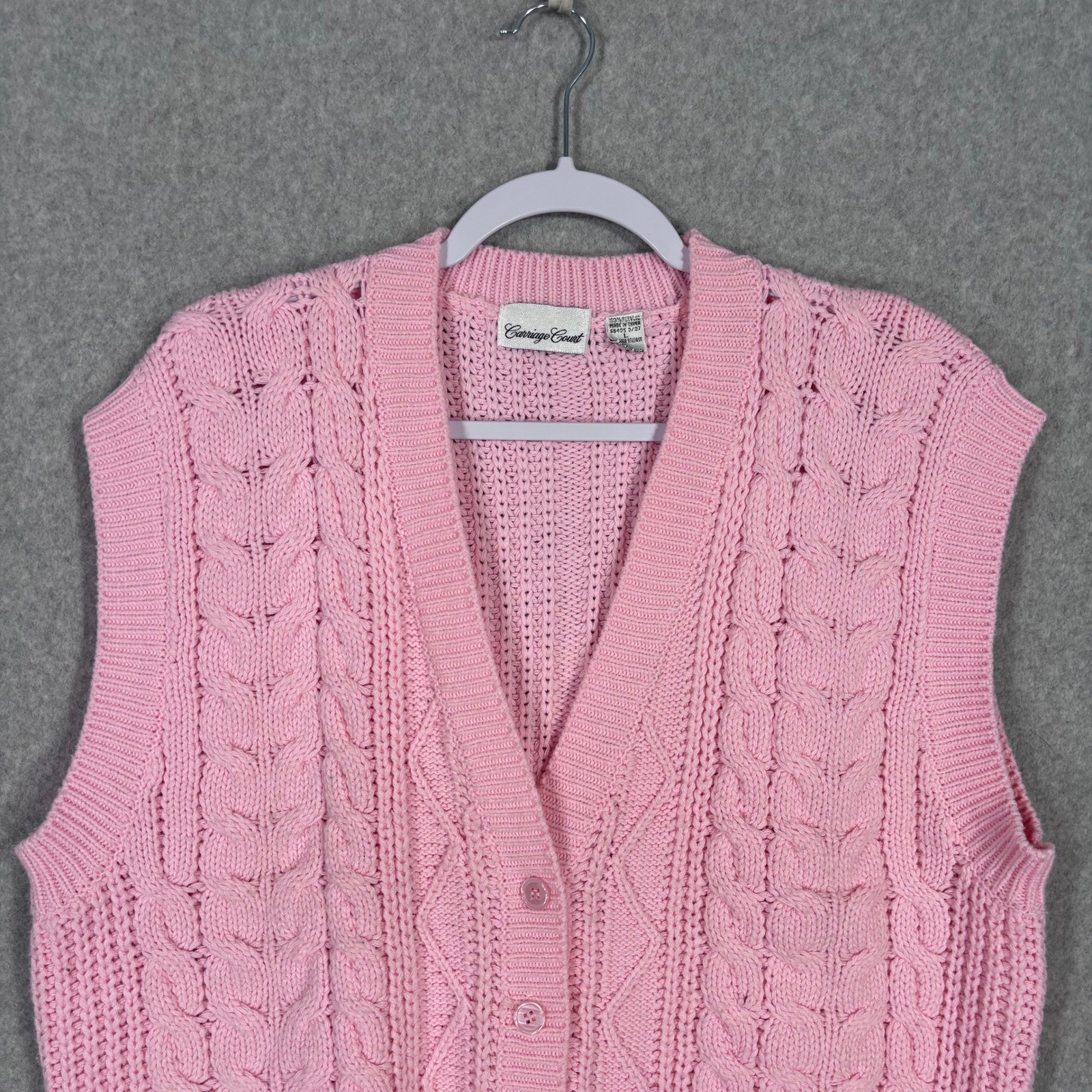 Vintage Cable Knit Sweater Vest Cardigan Large Cottage Granny Feminine Pastel