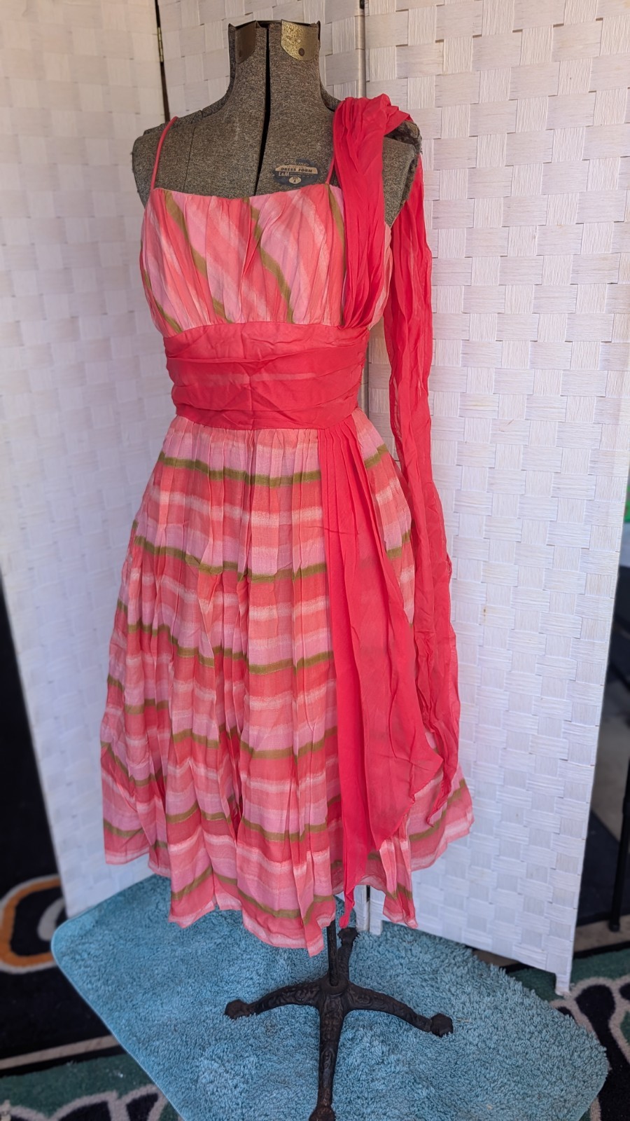 1950s Prom Dress Bright Colors Watermelon Pink Green
