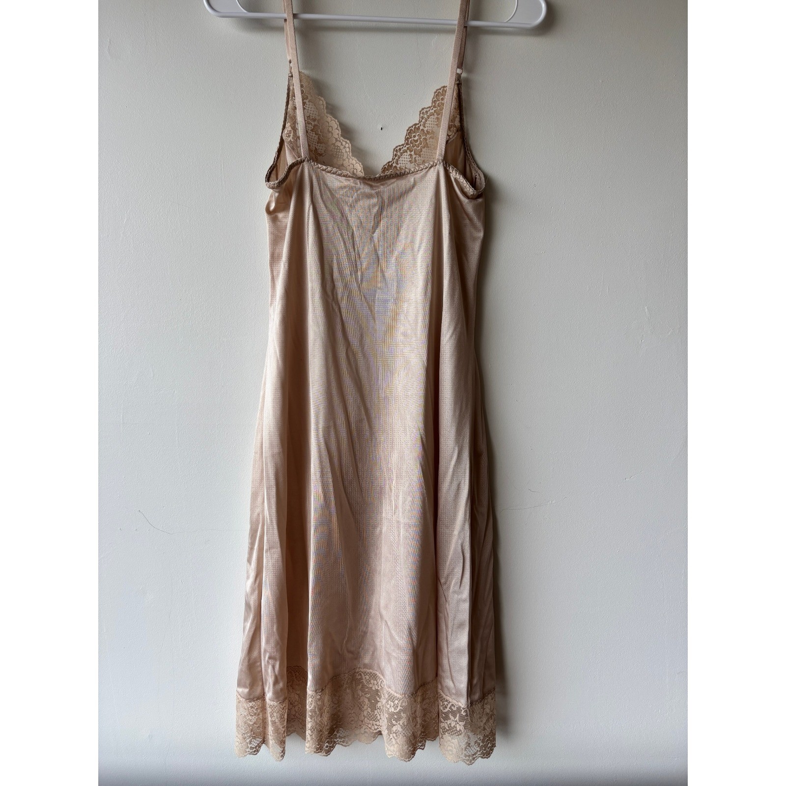 Vintage Lace Slip Dress Lingerie Champagne Beige V-Neck Adjustable Straps