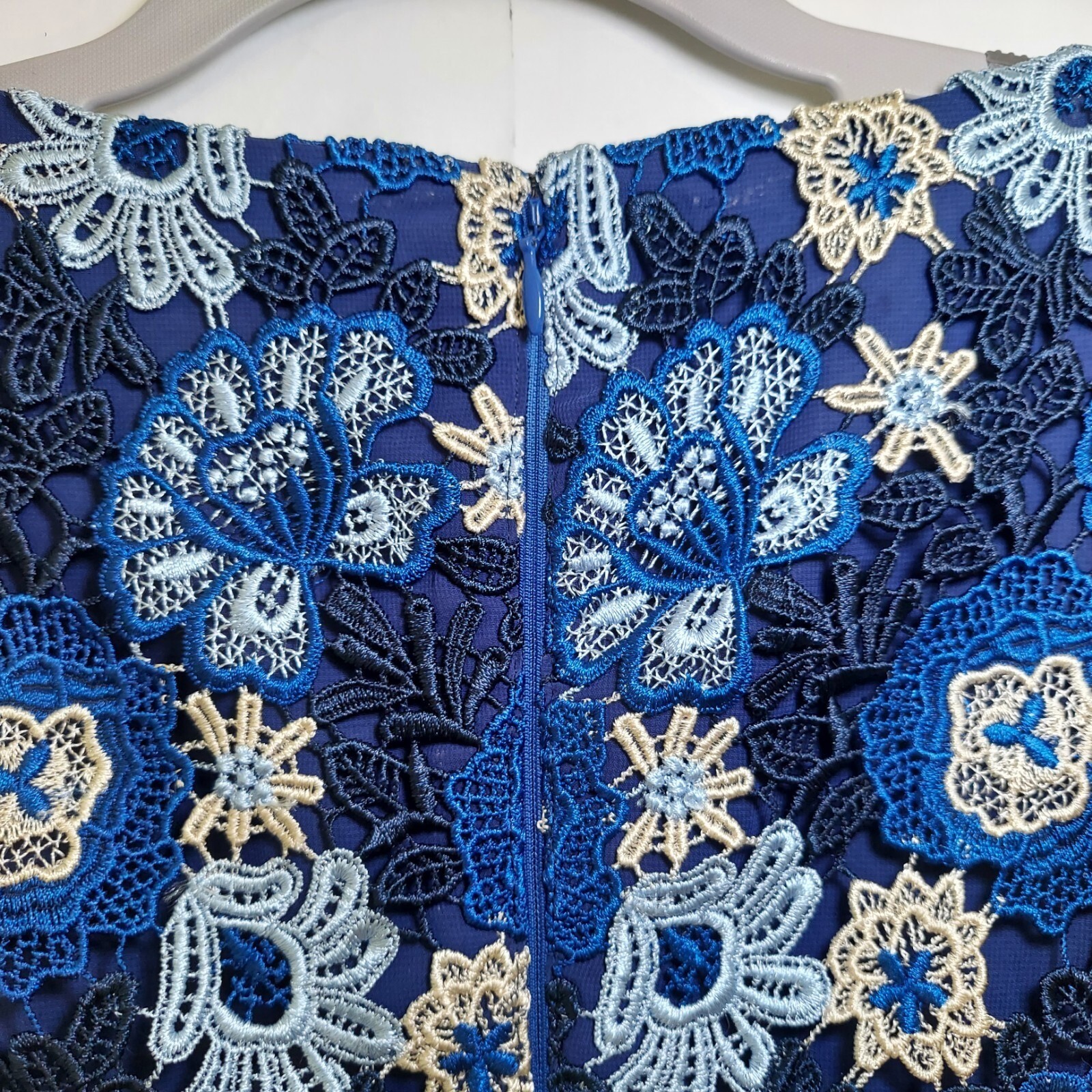 Dolly Girl by Anna Sui Dress 2 Blue Retro Floral Embroidery Guipure Short Sleeve