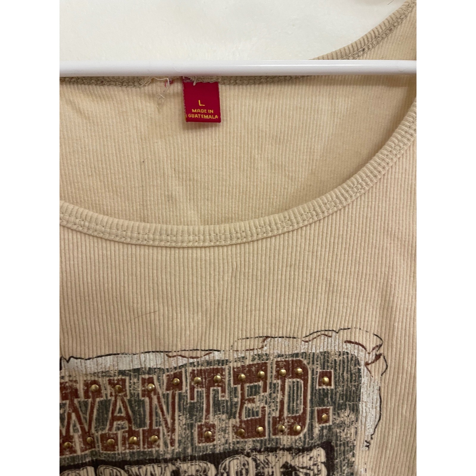 Vintage Y2K Cowgirl Beige Bedazzled Wanted Tank Top Festival Western