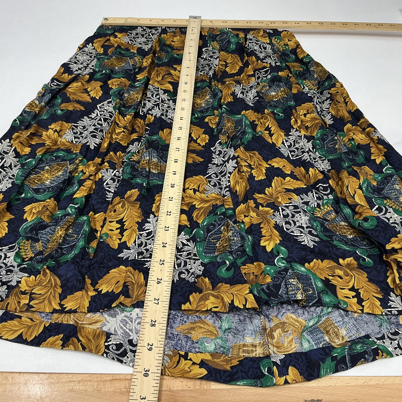 Vtg Panther Blouse Skirt Set Womens sz 12 Blue Gold Floral Button USA Top
