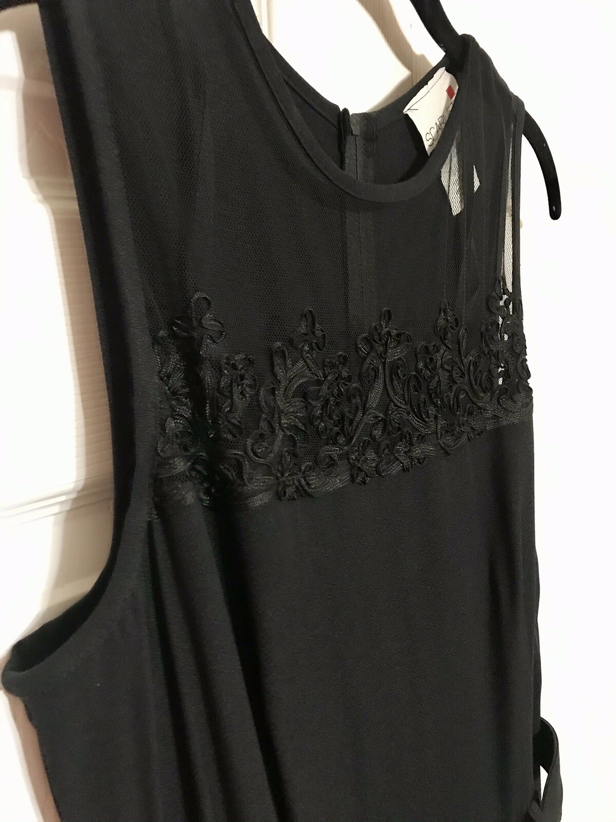 Vintage Black Sleeveless Belted Jumpsuit Scarlett 12M Made In USA Lace Dressy