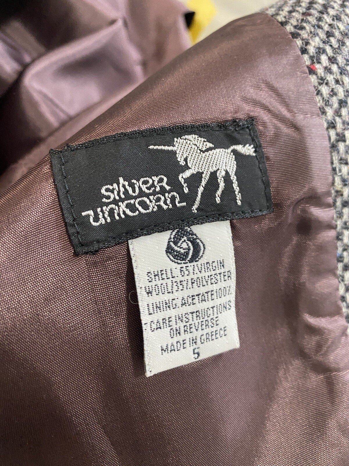 Vintage Silver Unicorn Wool Blazer – Size 5 – Made in Greece – 65% Virgin Wool