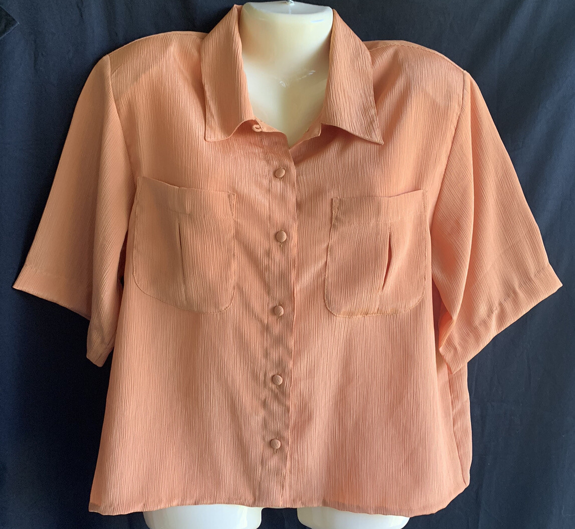 VINTAGE Women’s Blouse Ribbed Orange Polyester Top Size 10 Hill & Archer