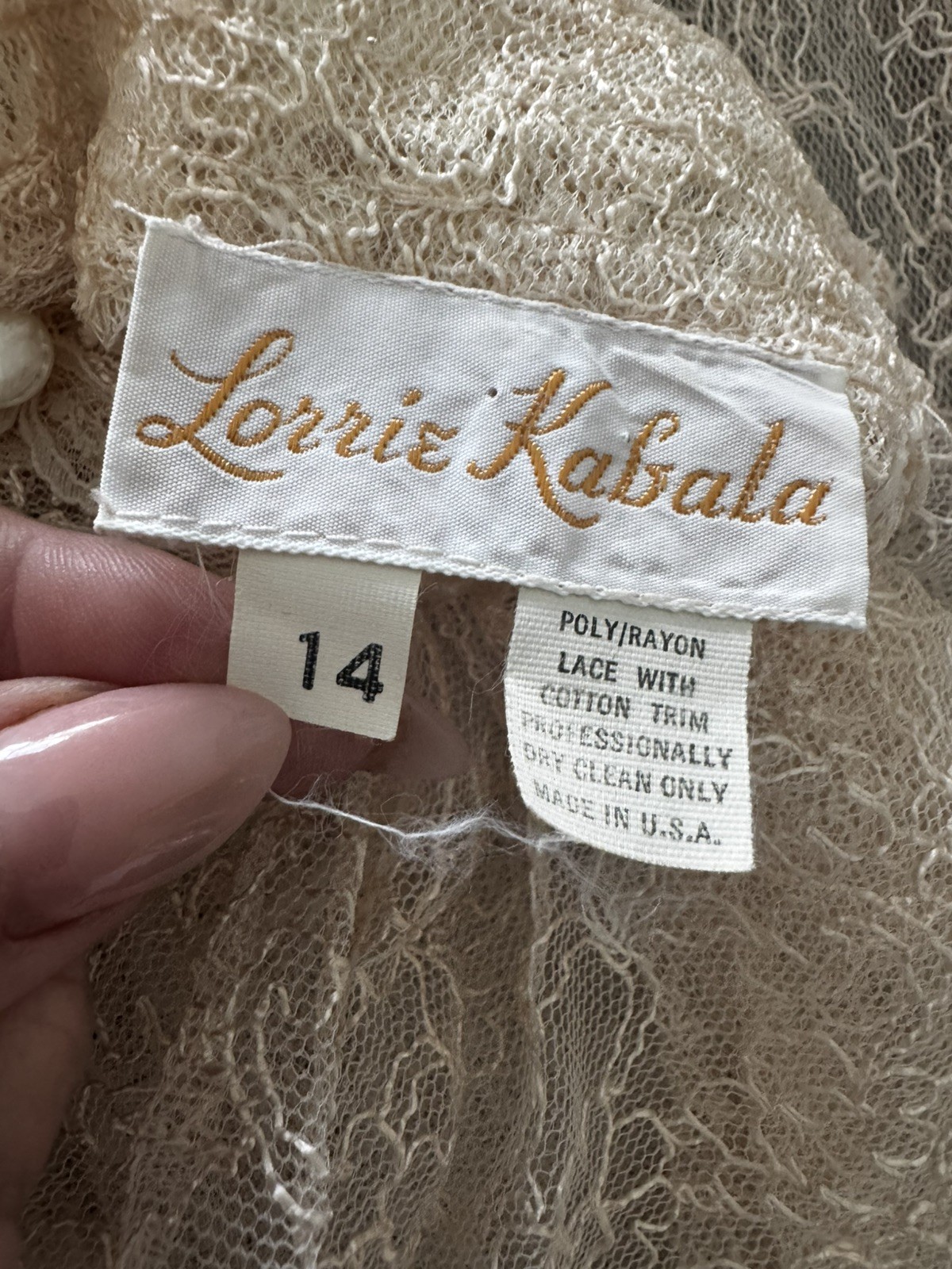 VTG Lorrie Kabala Lace Victorian Pearl Puff Sleeve Drop Waist Mermaid Dress 14