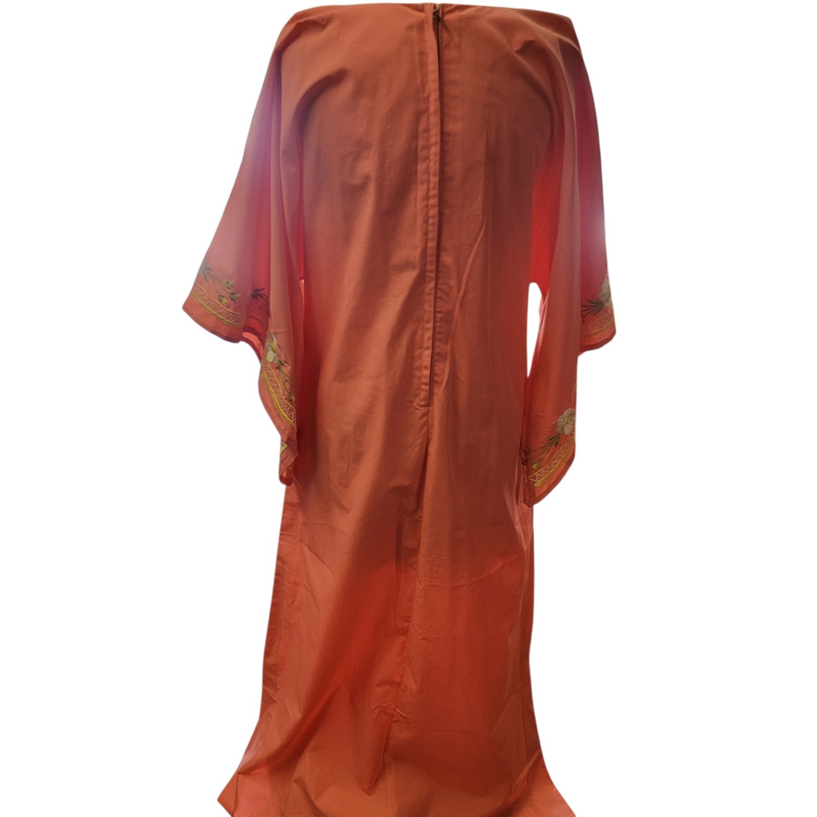 Vintage Angel Wing Embroidered Kaftan Apricot Peach Dress M