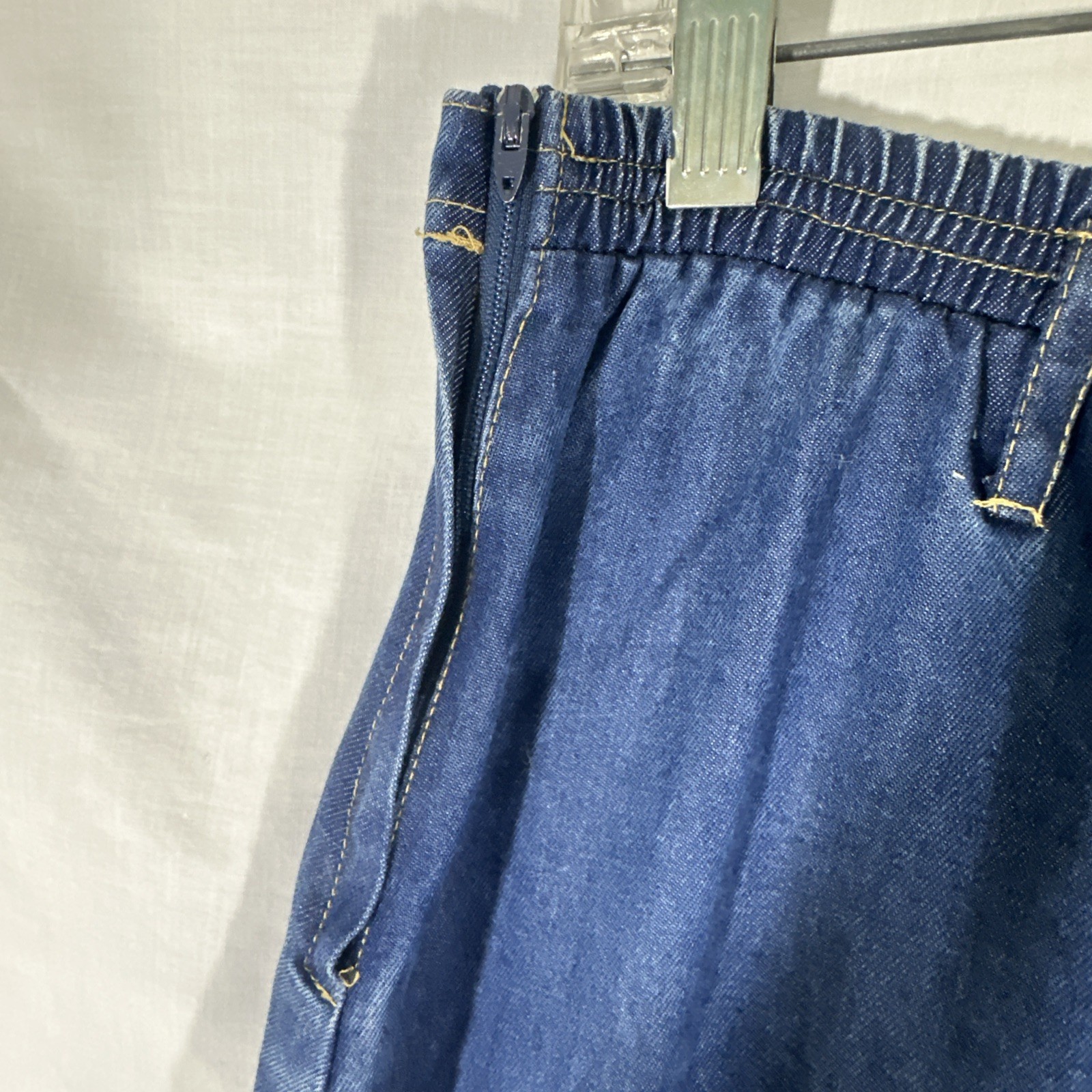 Vtg Y2K Maxi Denim Chambray Skirt Sz XL Elastic Back Belt Loops Med Stone Wash