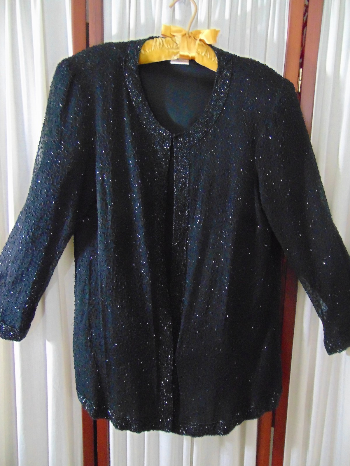 1980s Black Beaded Cardigan Stenay Plus- 1X- VG -CLASSY & GLITTERY -SUPER SALE