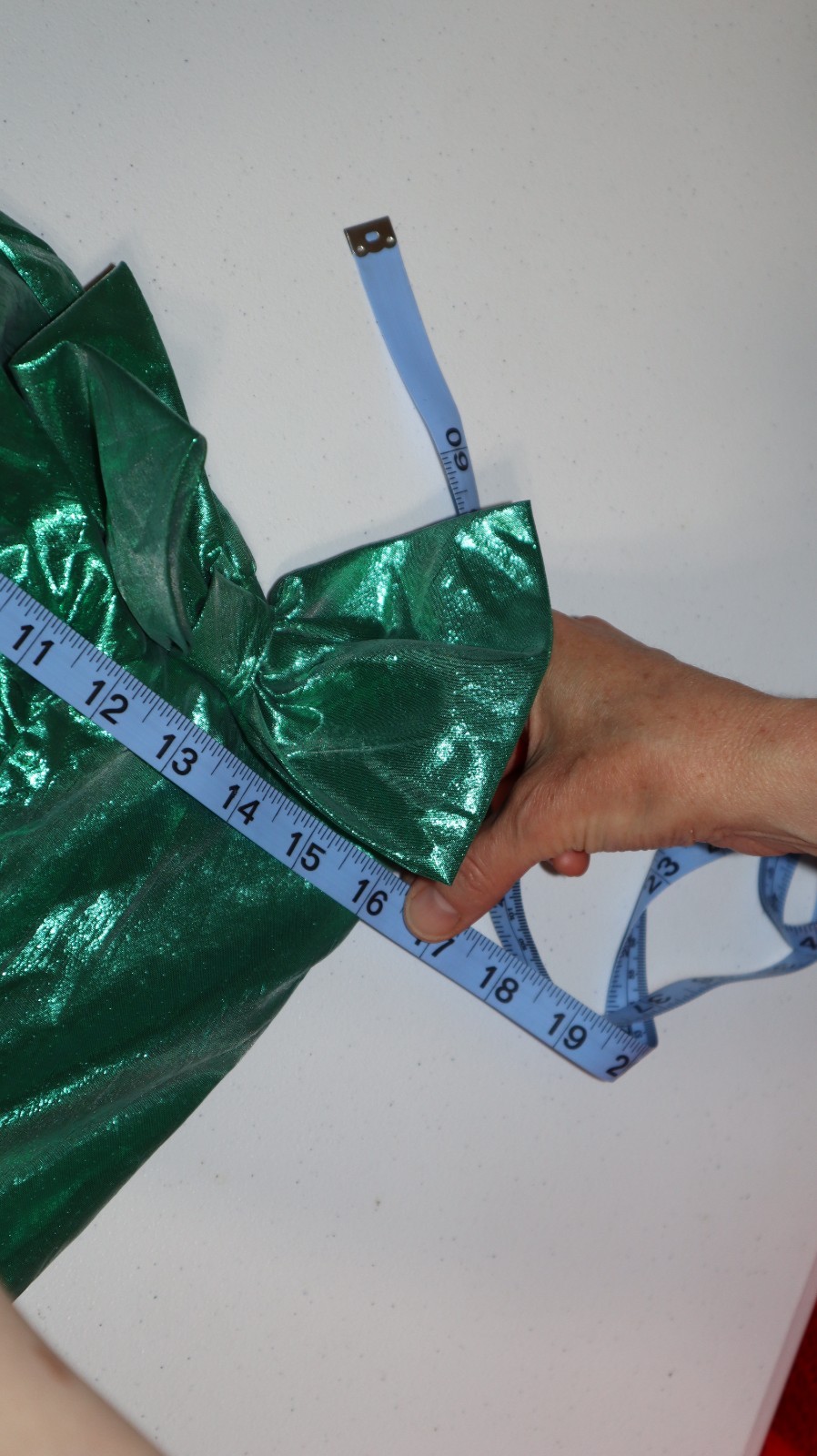 Vintage 80s 90s Green Metallic Prom Party Dress Pageant Bow Strapless Small