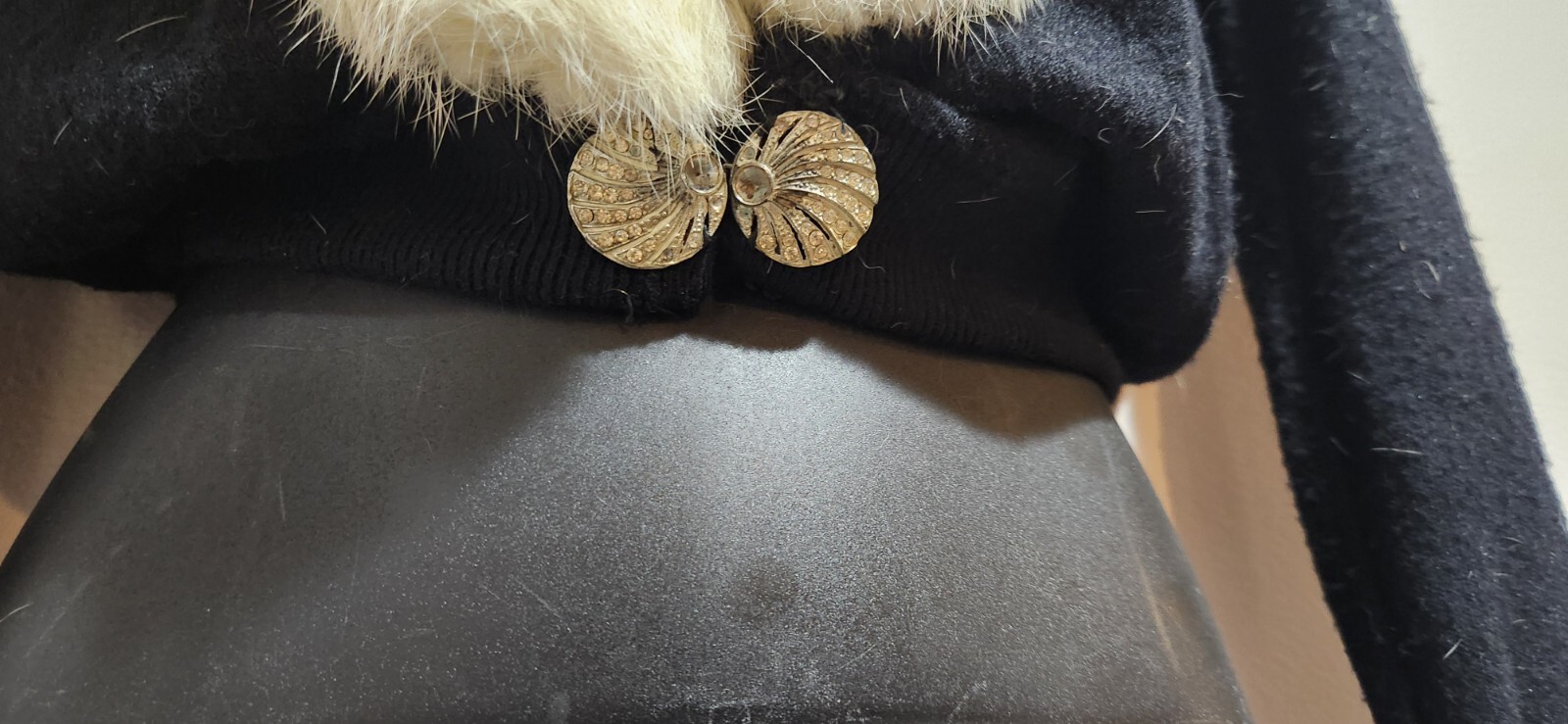 Vintage Black Orlon Sweater Mink Collar Kin Kaid Knits Turbo Interlock