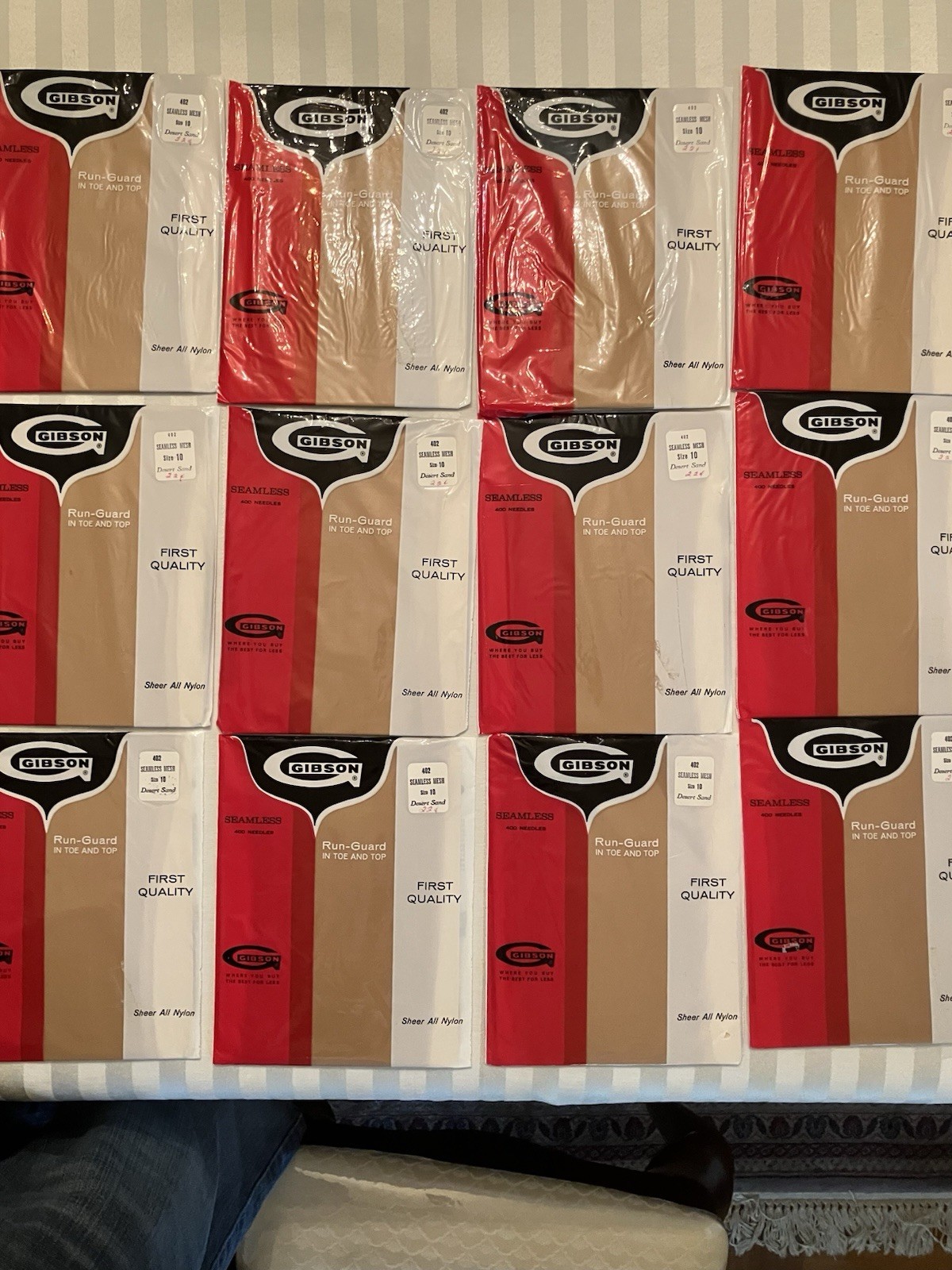 10 X 33 1/2” 12 PAIRS MINT NEVER OPENED RT MATCHING GARTER NYLON STOCKINGS BEIGE