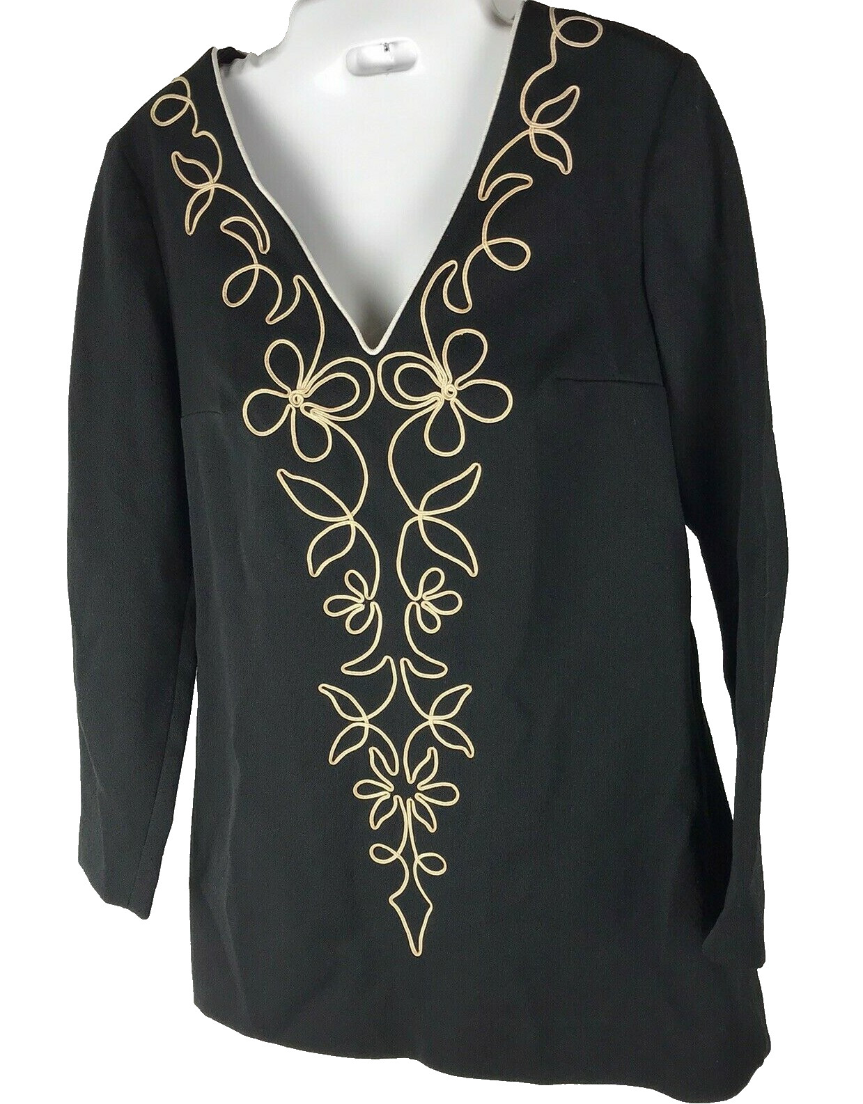 Vintage 60s 70s Top Eve Le Coq California Tunic Mod flower Black Blouse S floral