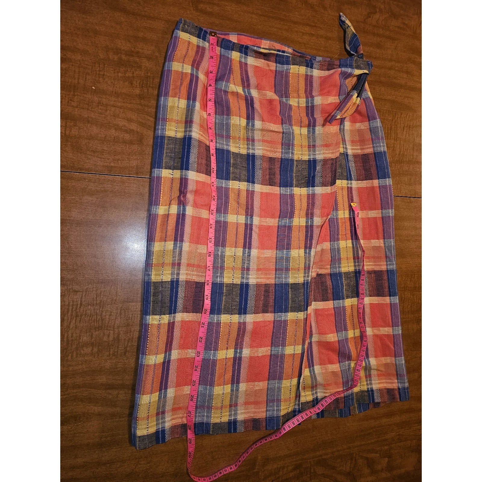 Vintage 80s 90s Neiman Marcus Wrap A-Line Midi Skirt Plaid 8 S M Madras Linen D5