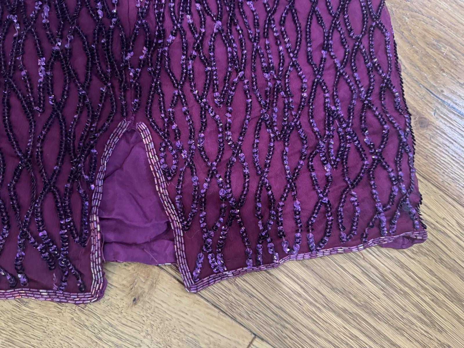 Vintage Sweelo Purple Beaded Sequin Silk Cocktail Shift Mini Dress Wm M 8 / 10