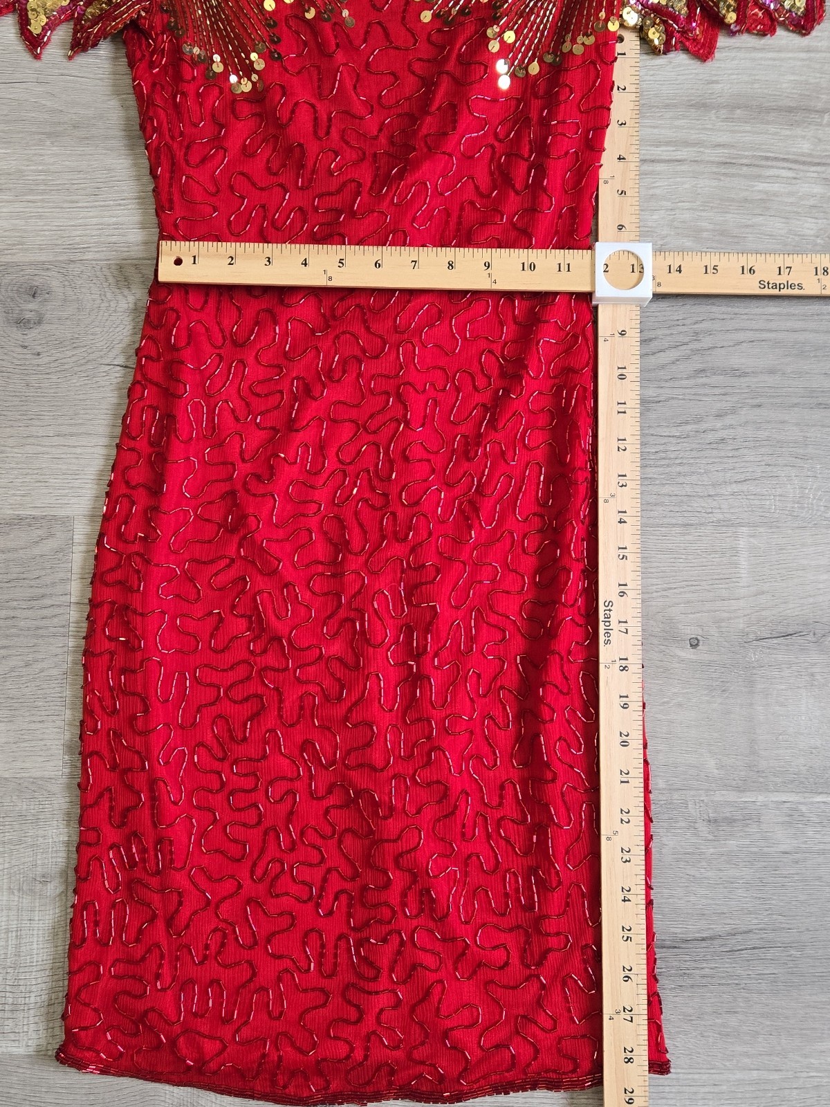 Scala Red & Gold Sequin Beaded Silk Bodycon Cocktail Dress P/P Milan Paris LA