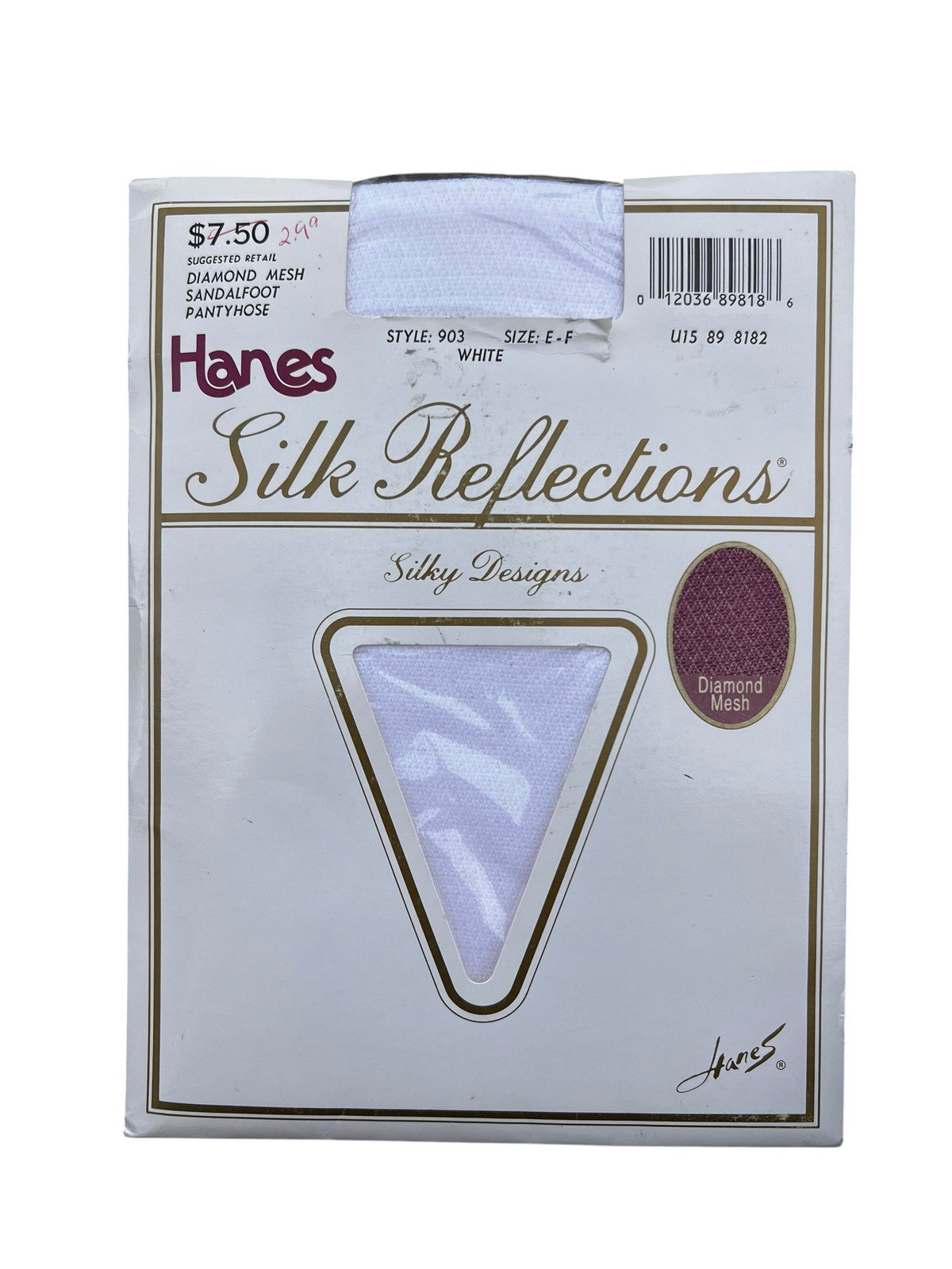 Vtg Hanes Silk Reflections Pantyhose Silky Designs Diamond Mesh White Sz EF NOS