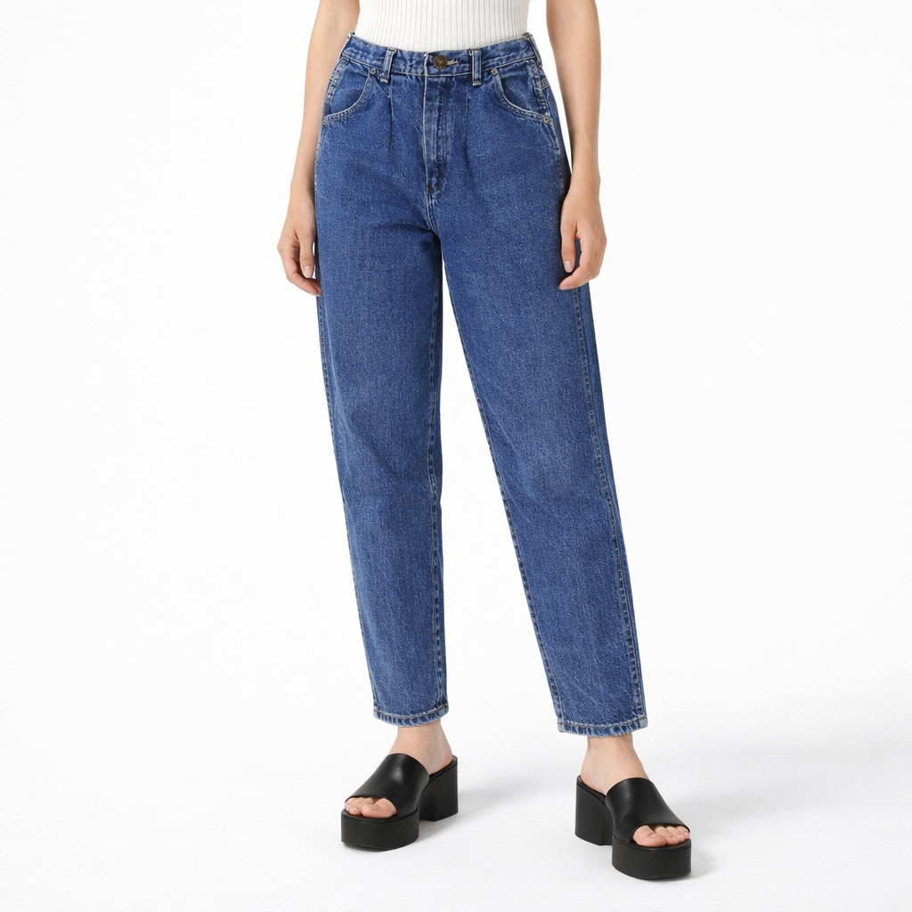 80s Vintage Dark Wash High Rise Pleated Tapered Leg Blue Denim Jeans Size 10