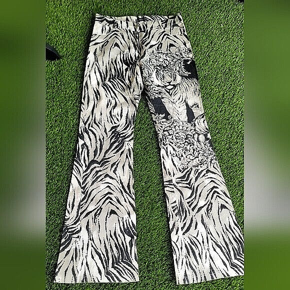 Vintage BEBE Tiger Vintage Black & White Rhinestone Pants – Made in France, S