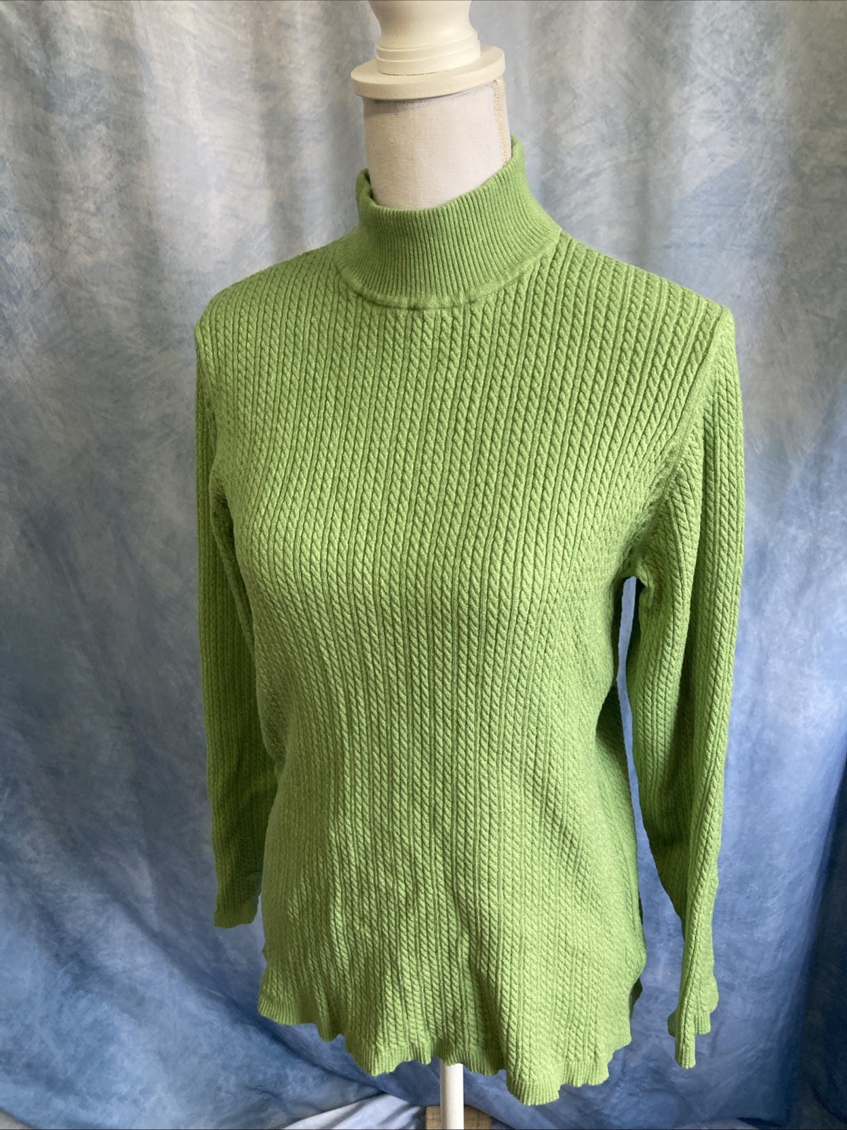 Vtg Y2K Charter Club Women’s 2X Ribbed Turtleneck Sweater Green Rayon Nylon GUC