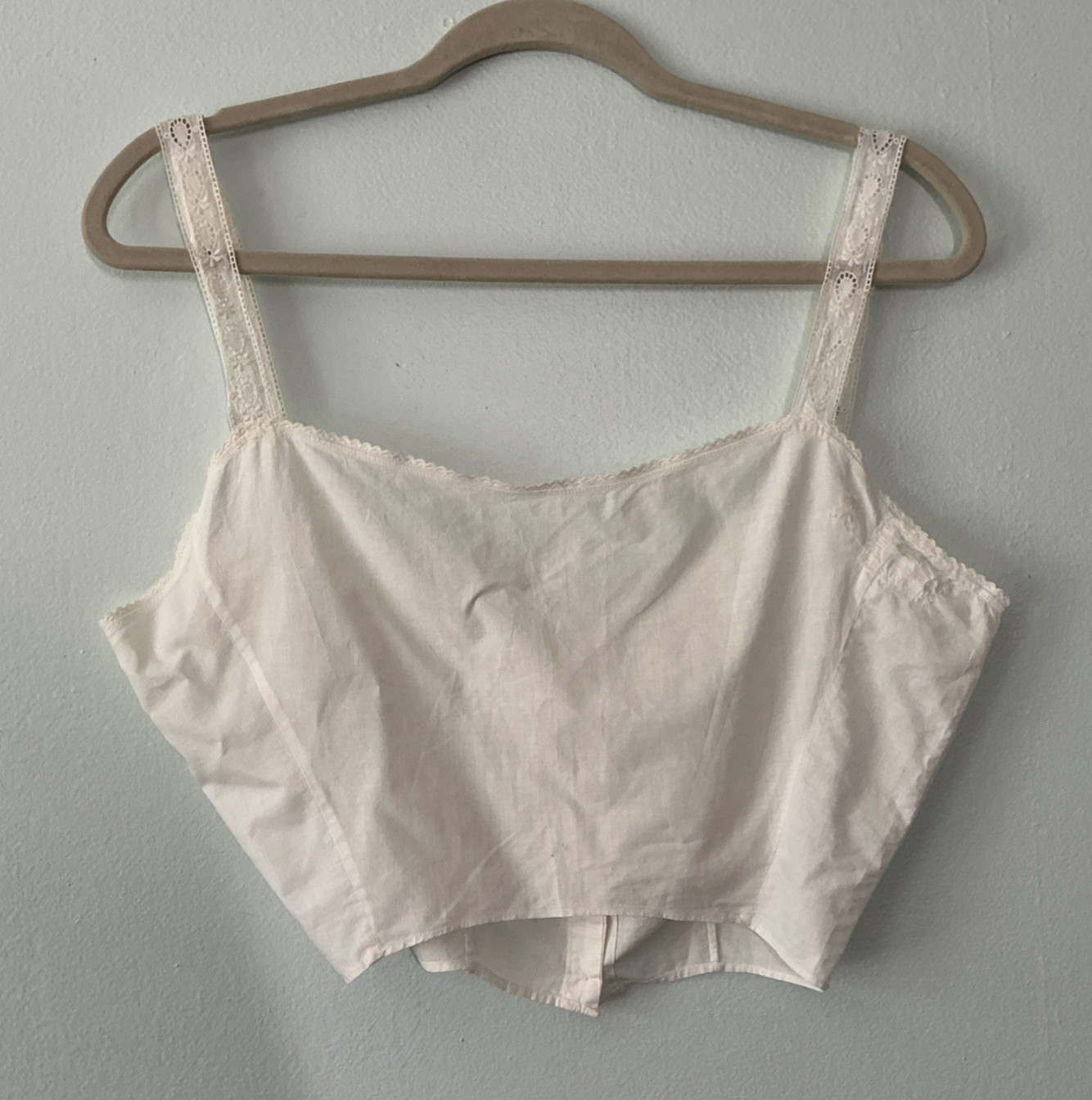 Antique Edwardian Handmade White Cotton Corset Cover Eyelet Lace Camisole c.1900