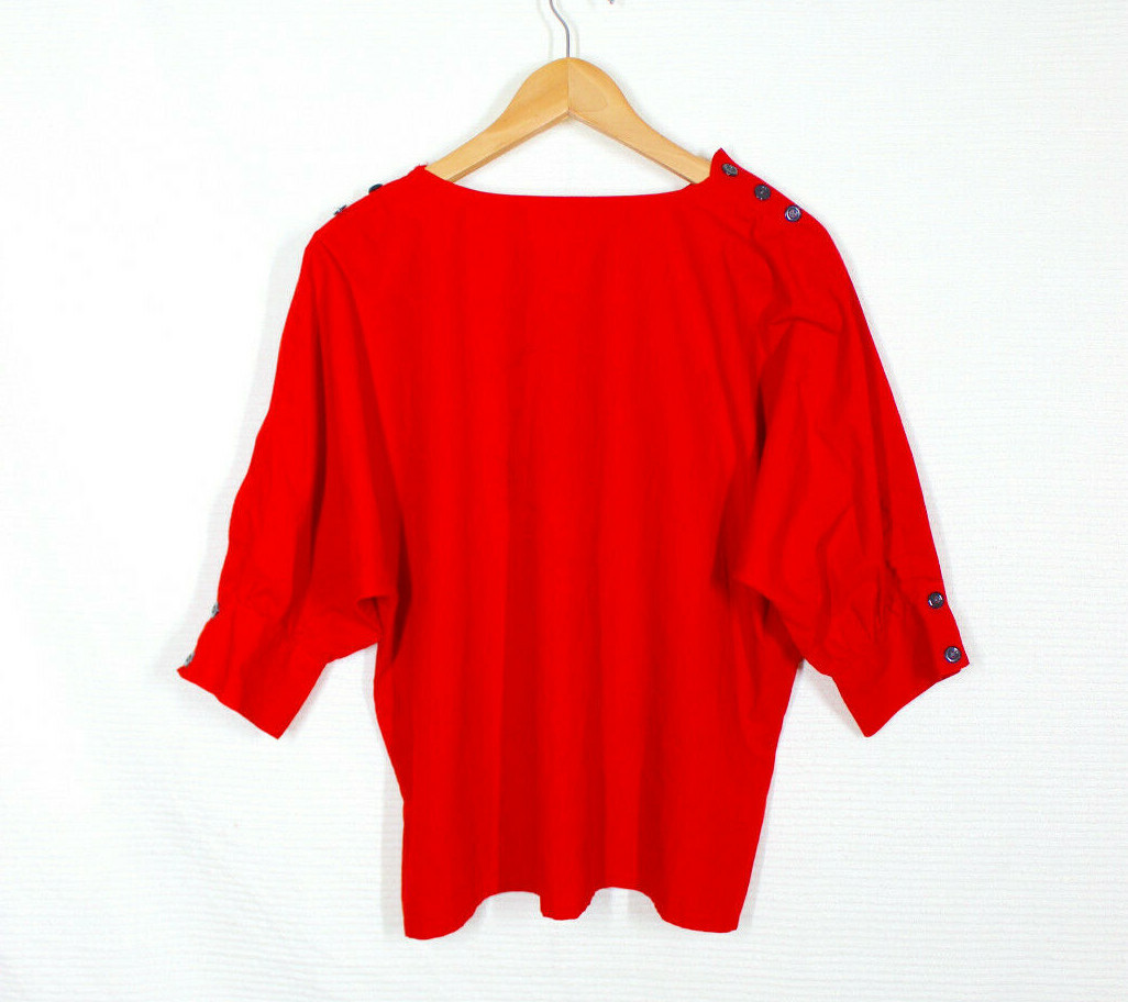 Vintage 1980s Alphabet Shirt Womens L Red 100% Cotton Novelty Retro Puff Sleeve