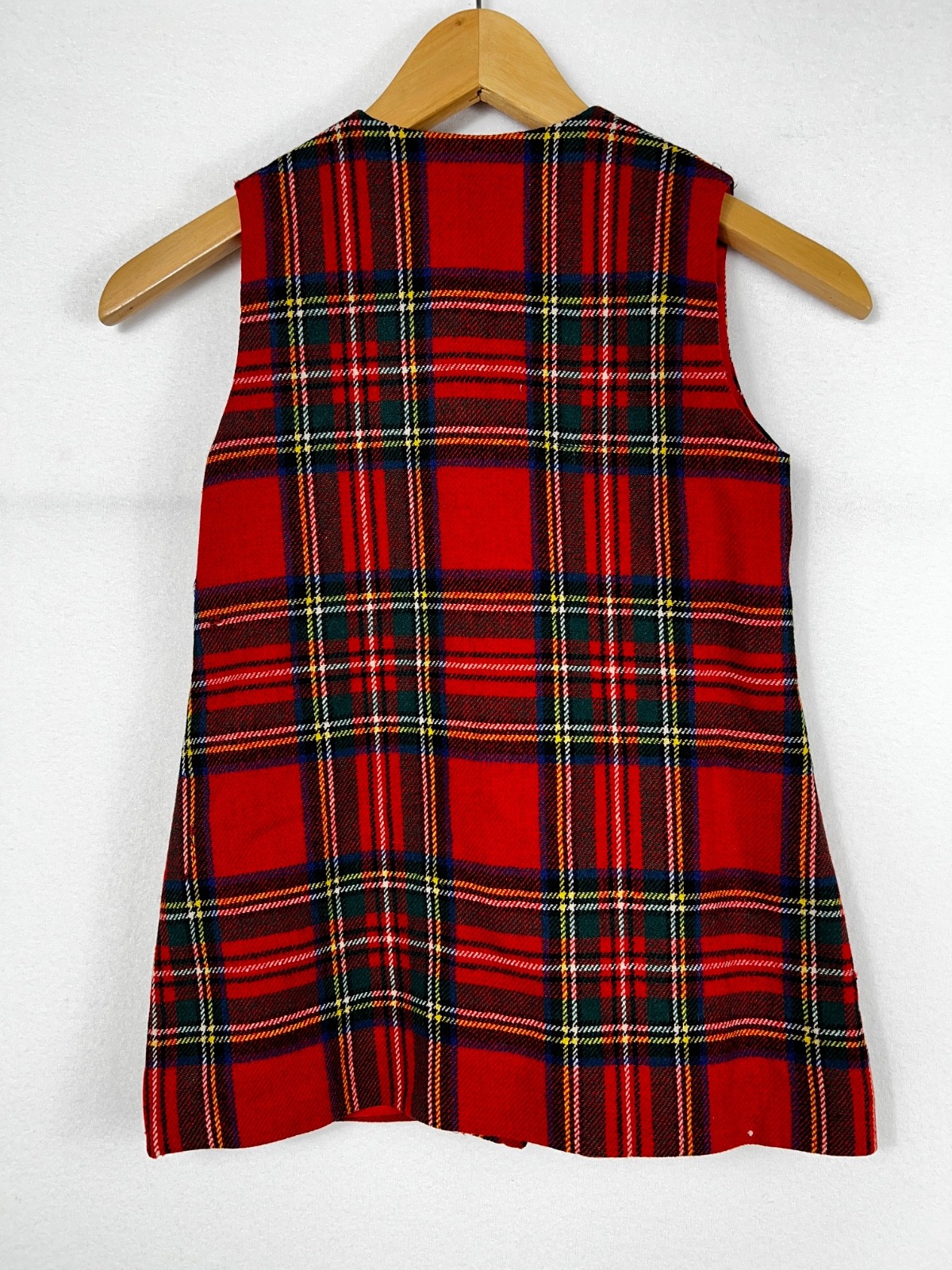 Vtg Rally Klad Red Black Gold Tartan Plaid Vest Sz. 6 Made in Scotland 100% Wool