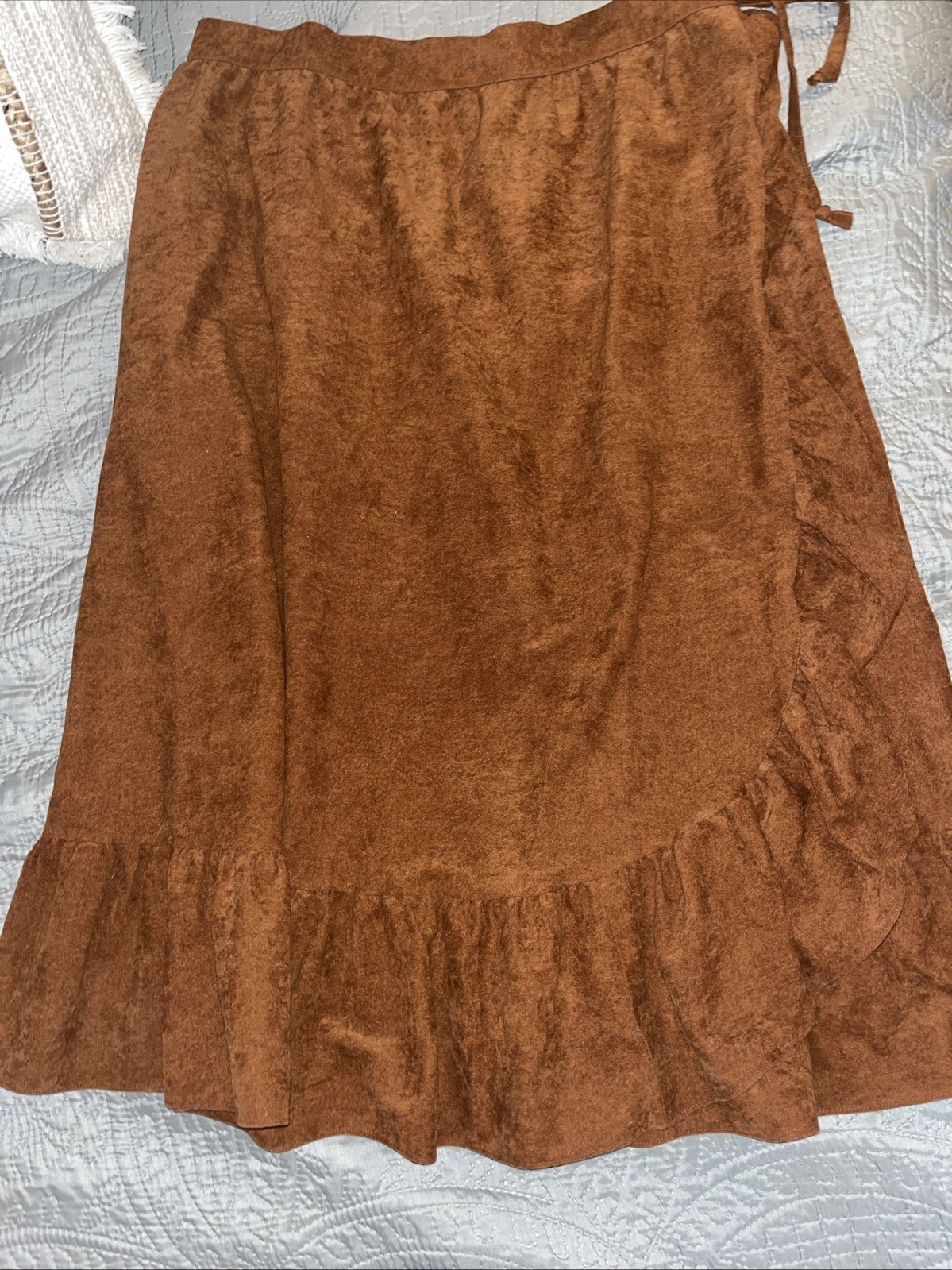 Vintage 70/80s Jones Brown Felt Wrap Skirt Ruffle